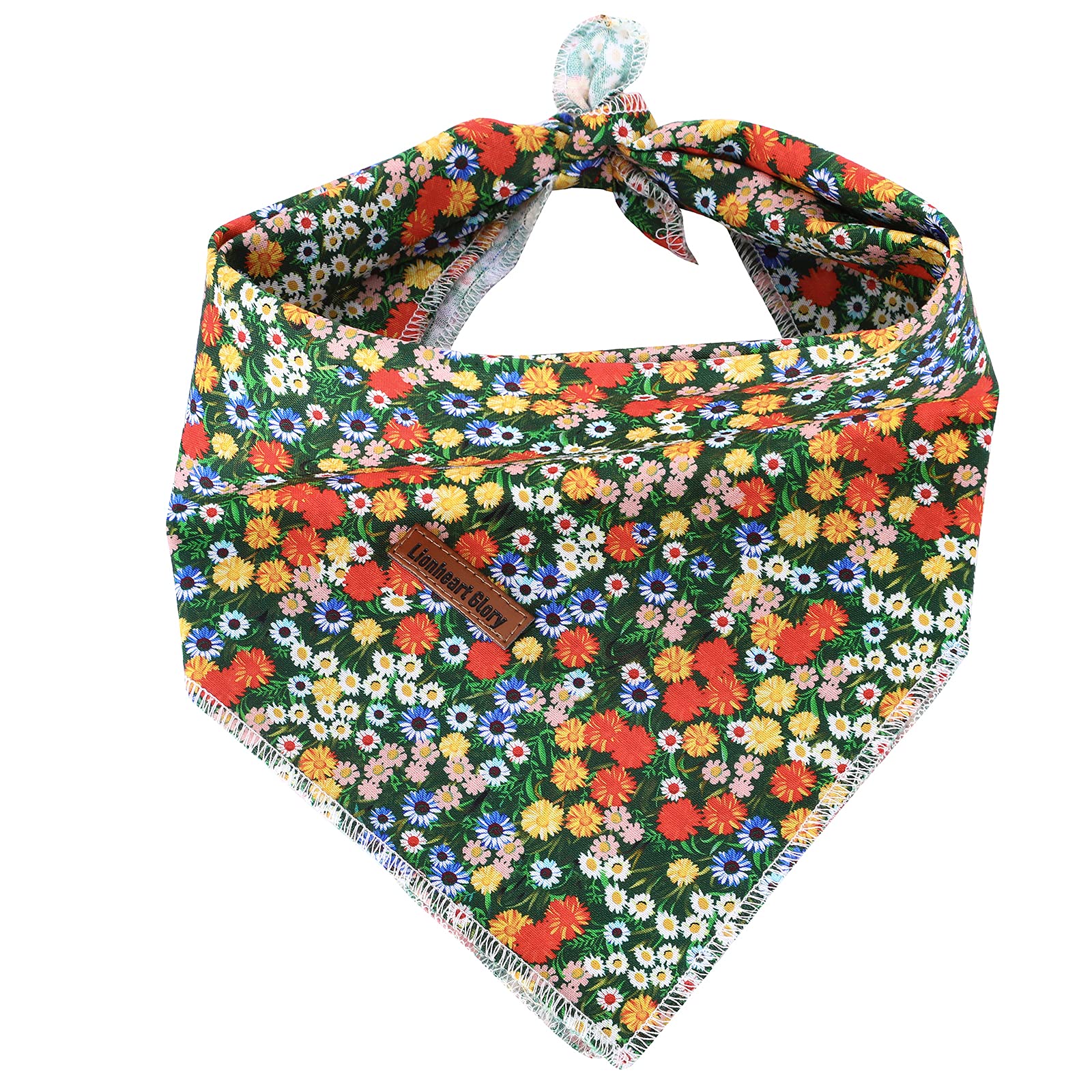 Lionheart Glory Dog Bandana 1 Pack Washable Soft Cotton Daisy Print Bibs Scarf, Adjustable Kerchief Square Dog Bandanas For Smal