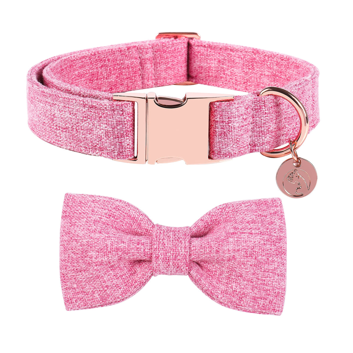 Dogwong Hemp Cotton Dog Collar With Bow, Pink Pet Collar Durable Adjustable Girl Puppy Collar For Small Medium Large Dogs