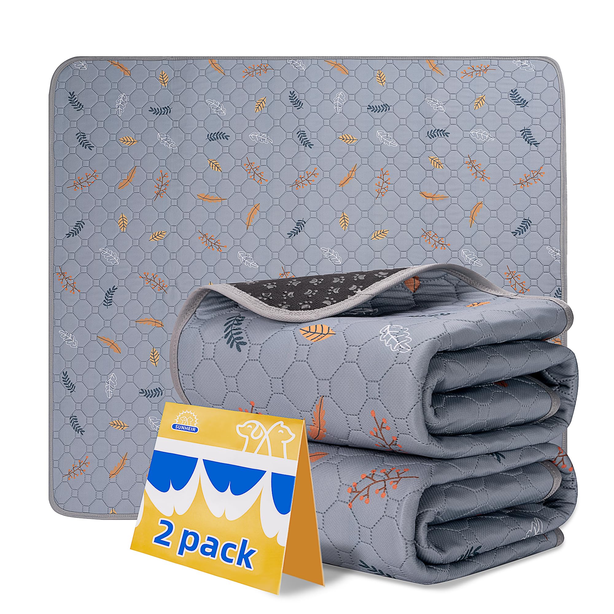 Sunheir Washable Pee Pads For Dogs - 2-Pack Thick Heavy-Absorbency Reusable Pee Pads Prevent Leakage Non-Slip, Waterproof Pet Training Pads For Puppy Playpen, Crate, Whelping Box, Potty Training