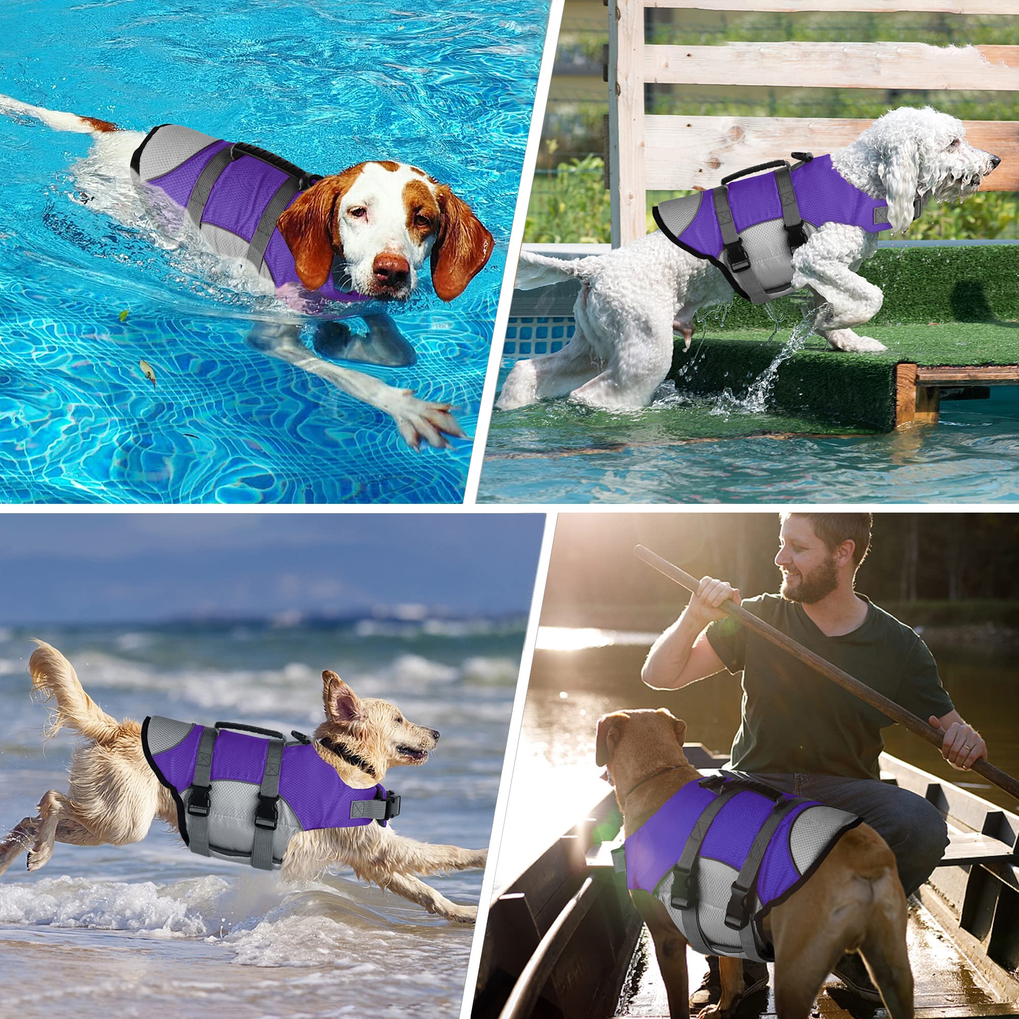 Dogcheer Dog Life Jacket, Reflective Dog Life Vest For Swimming Boating, Adjustable Puppy Swim Vest Ripstop Pfd Floating Vest Pr