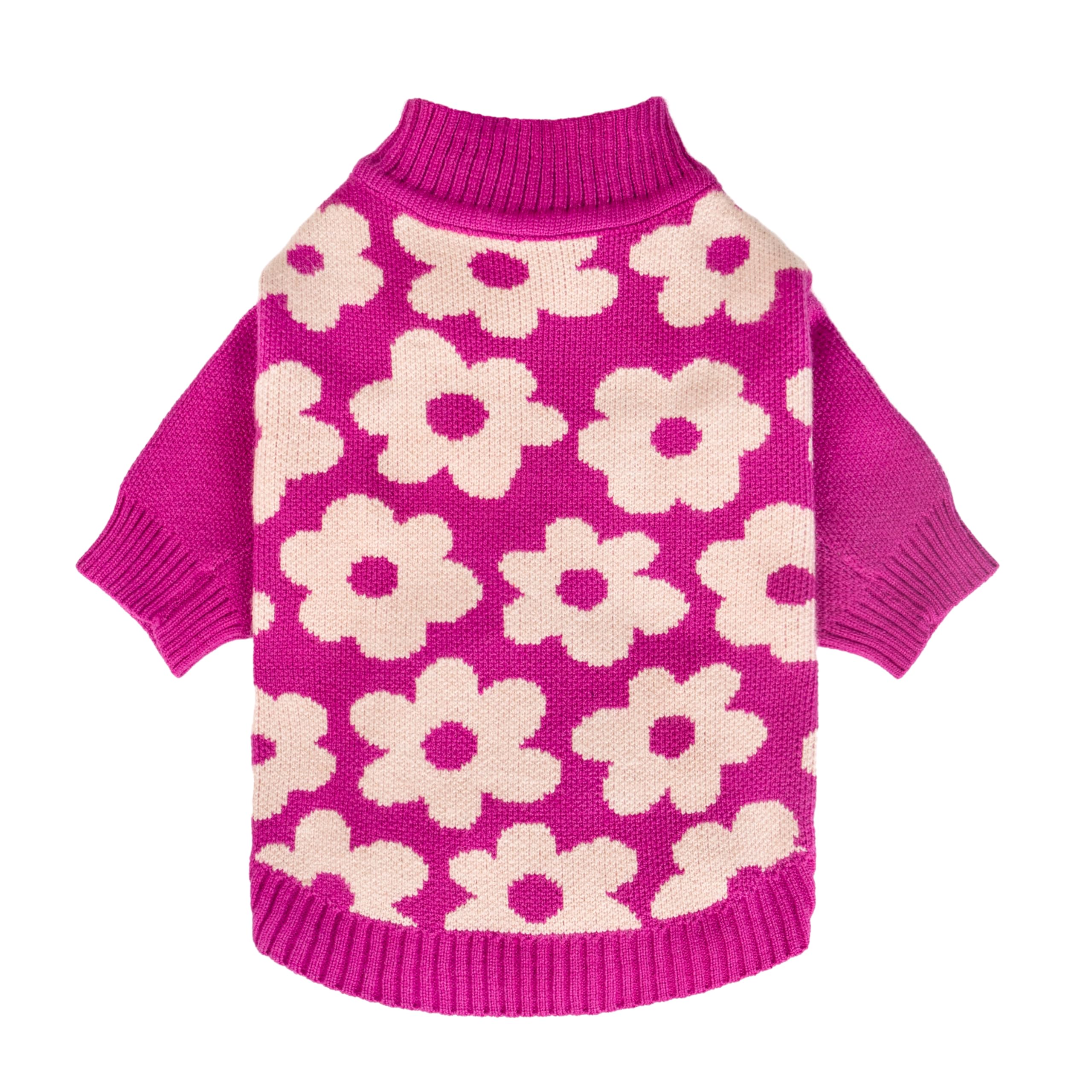 Fitwarm Floral Dog Sweater, Thermal Sweatshirt, Winter Clothes For Small Dogs Girl, Pullover Jumper, Pet Outfit, Hot Pink, White