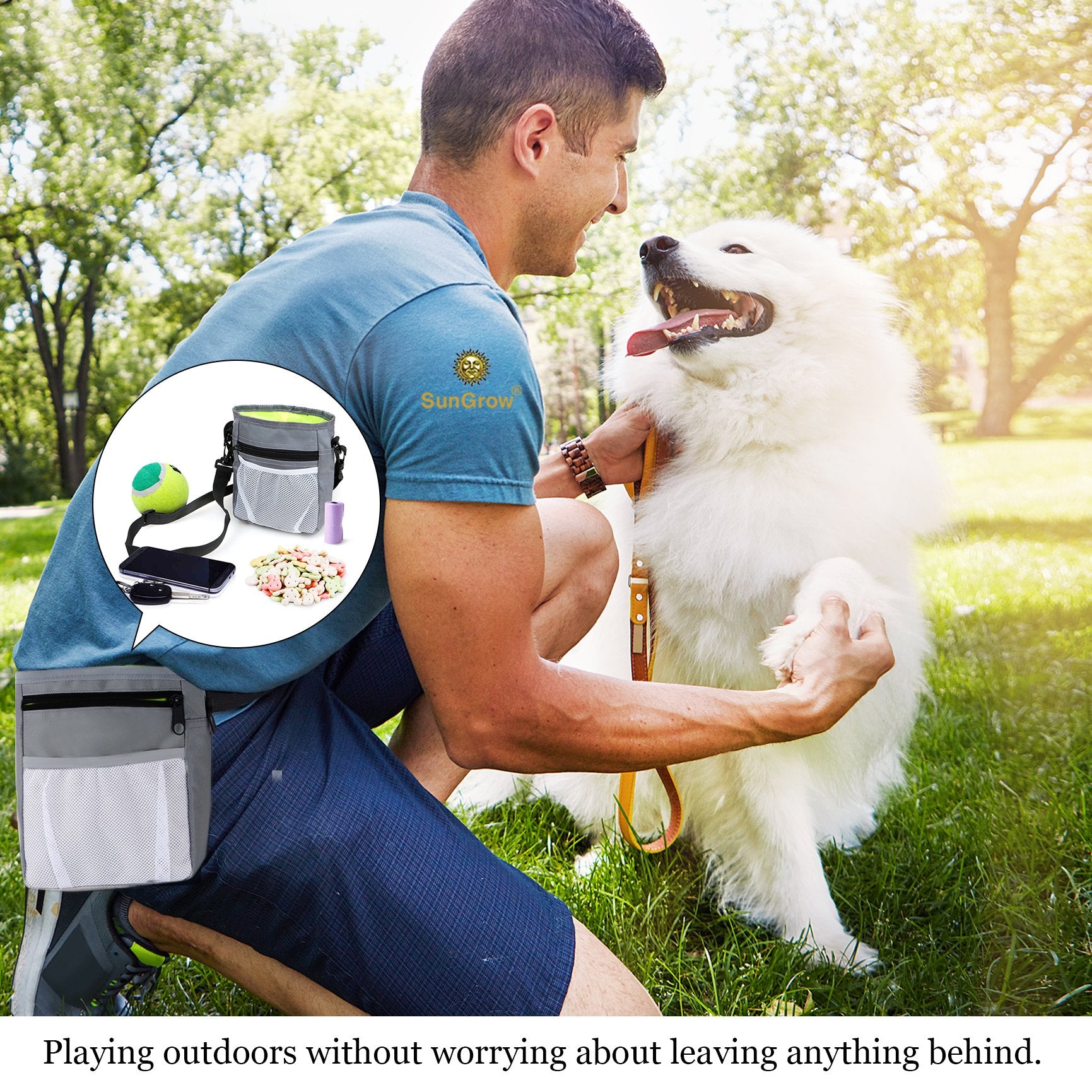 SunGrow Dog Travel Pouch, Training Bag for Treats, Kibbles, Toys & Accessories, Gray, Multiwear and Weather-Proof, 1 Pouch with