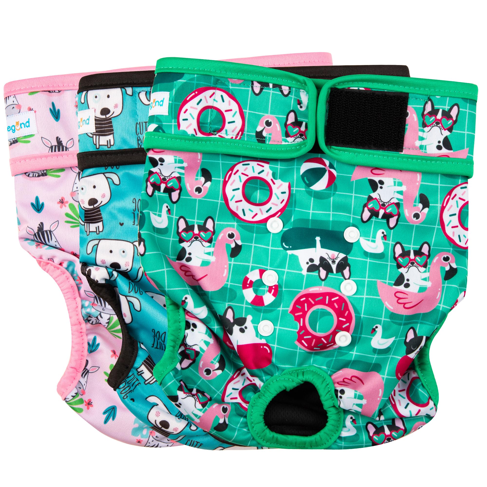 Paw Legend Washable Reusable Female Dog Period Diapers For Heat Doggie Puppy Diapers For Female Dogs (3 Pack, Medium)