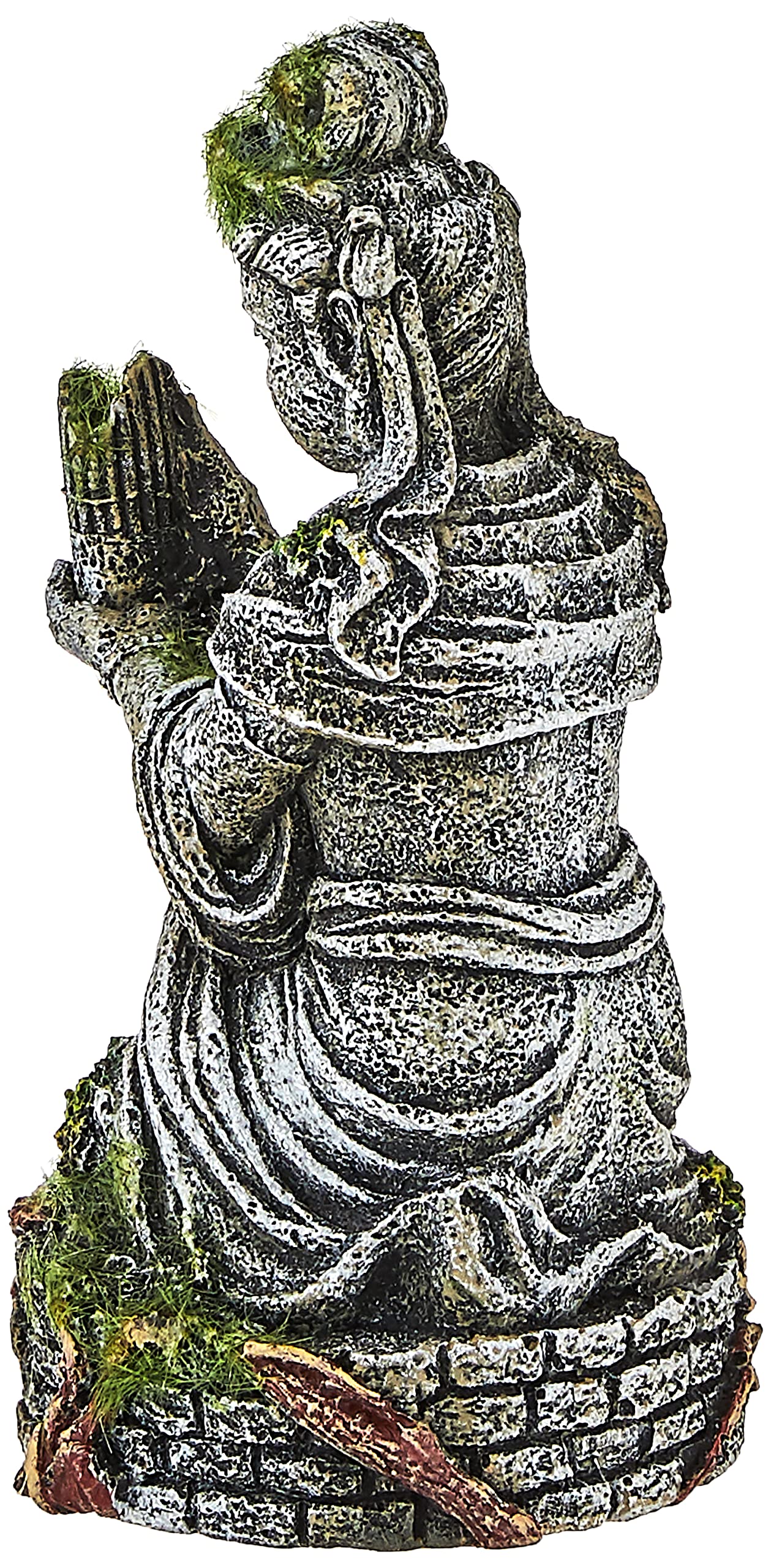 Blue Ribbon Ee-696 Ancient Buddha Statue With Moss Exotic Environments Aquarium Ornament, White
