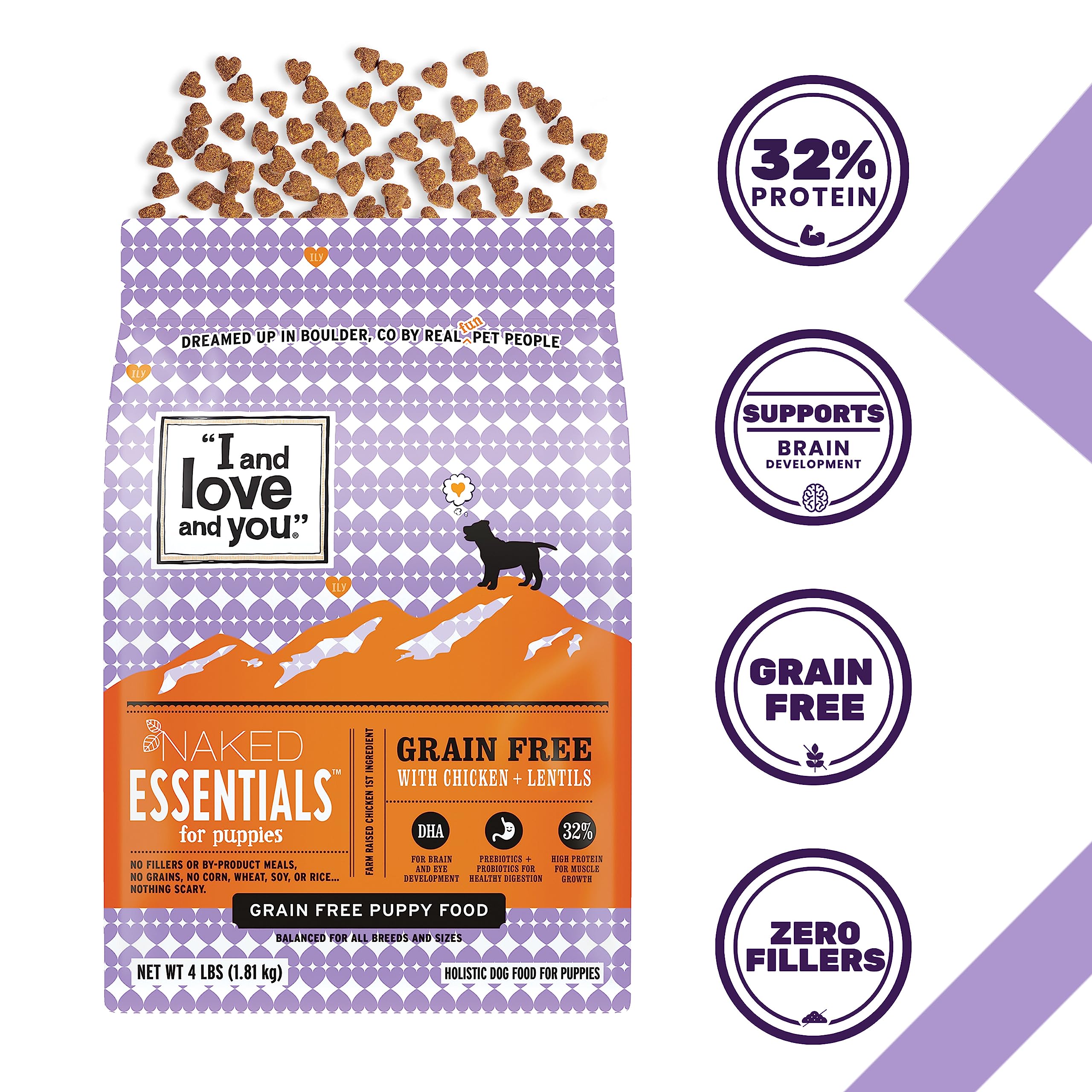 I and love and you Naked Essentials Dry Dog Food for Puppies - Chicken + Lentils - High Protein, Real Meat, No Fillers, Prebioti