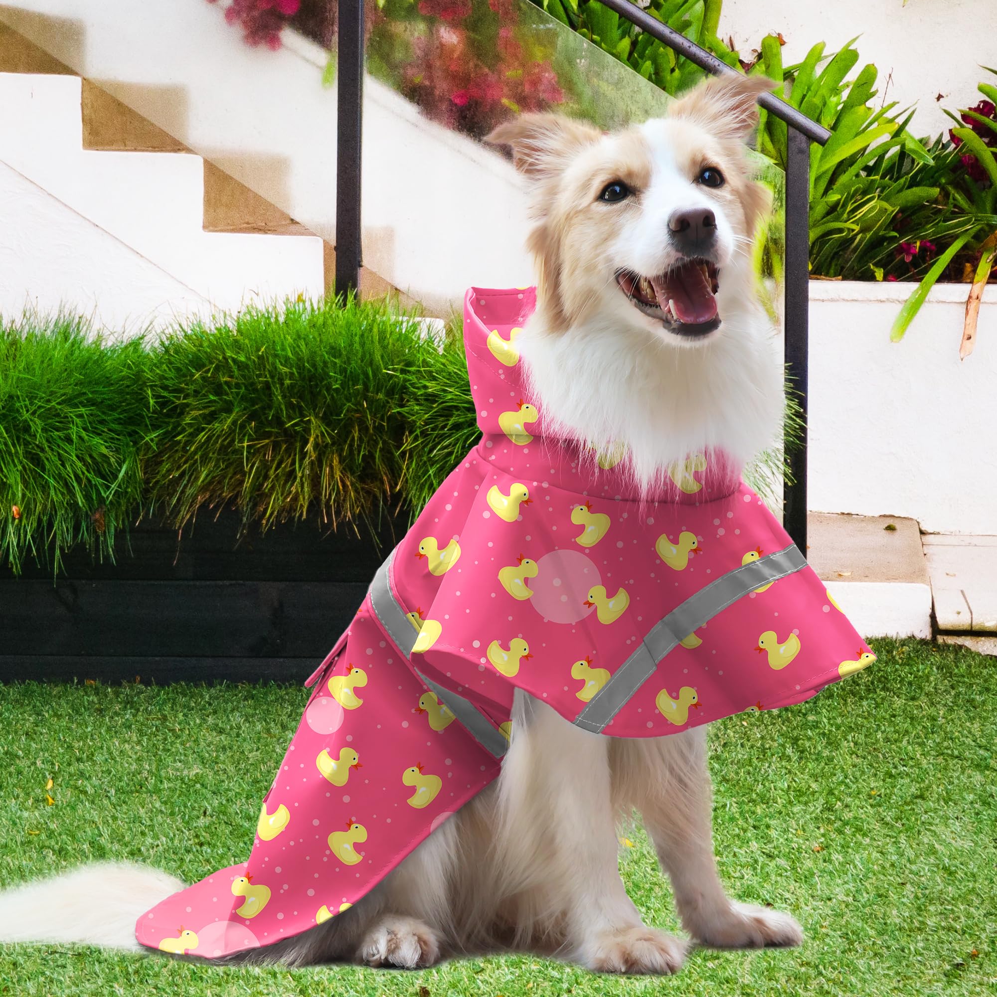 Nacoco Large Dog Raincoat Adjustable - Pet Rubber Ducks Yellow Water Proof Clothes Lightweight Rain Jacket Poncho Hoodies With S