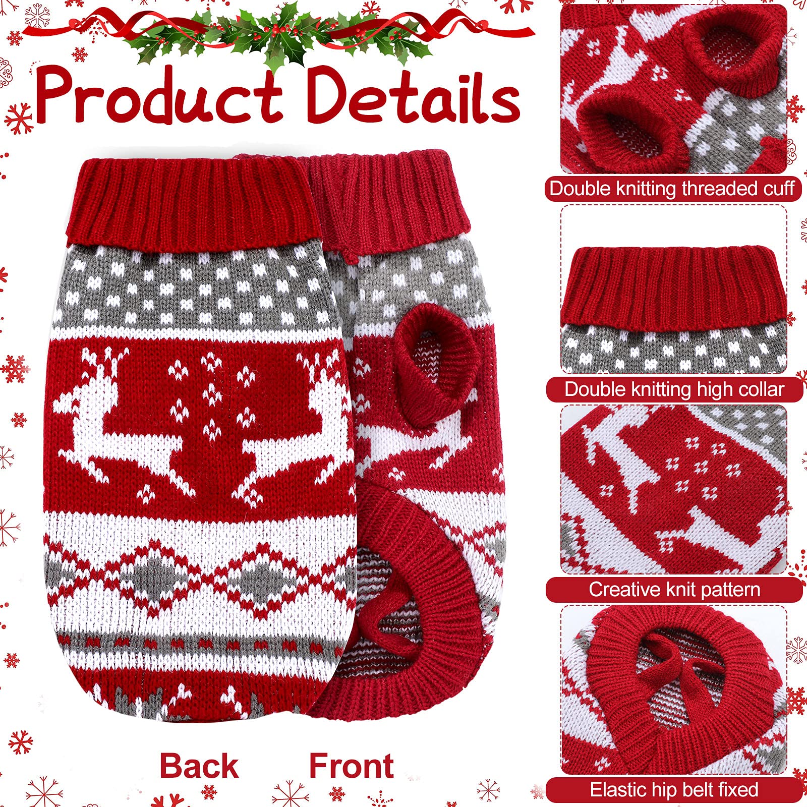 3 Patterns Christmas Dog Sweater Cat Puppy Christmas Sweater Pet Reindeer Heart Cat Sweaters Vintage Warm Christmas Dog Clothes For Small Dog And Cat(S, Fit 2.2 Lbs - 4.4 Lbs)