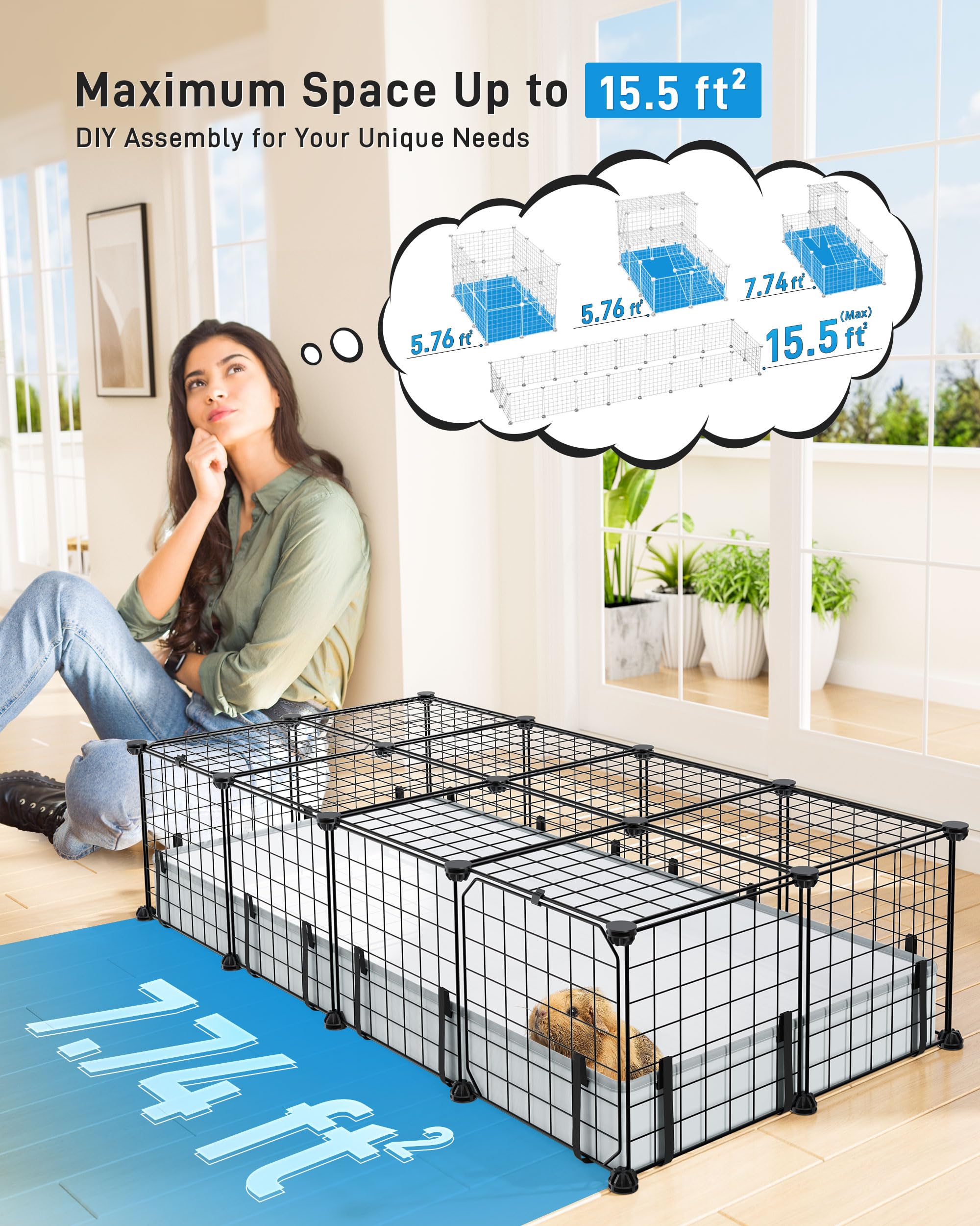 Bucatstate 20 Panels Guinea Pigs Cages, Small Animal Playpen With Waterproof Mat, 47'' L*24'' W*12'' H Metal Hedgehog Enclosure