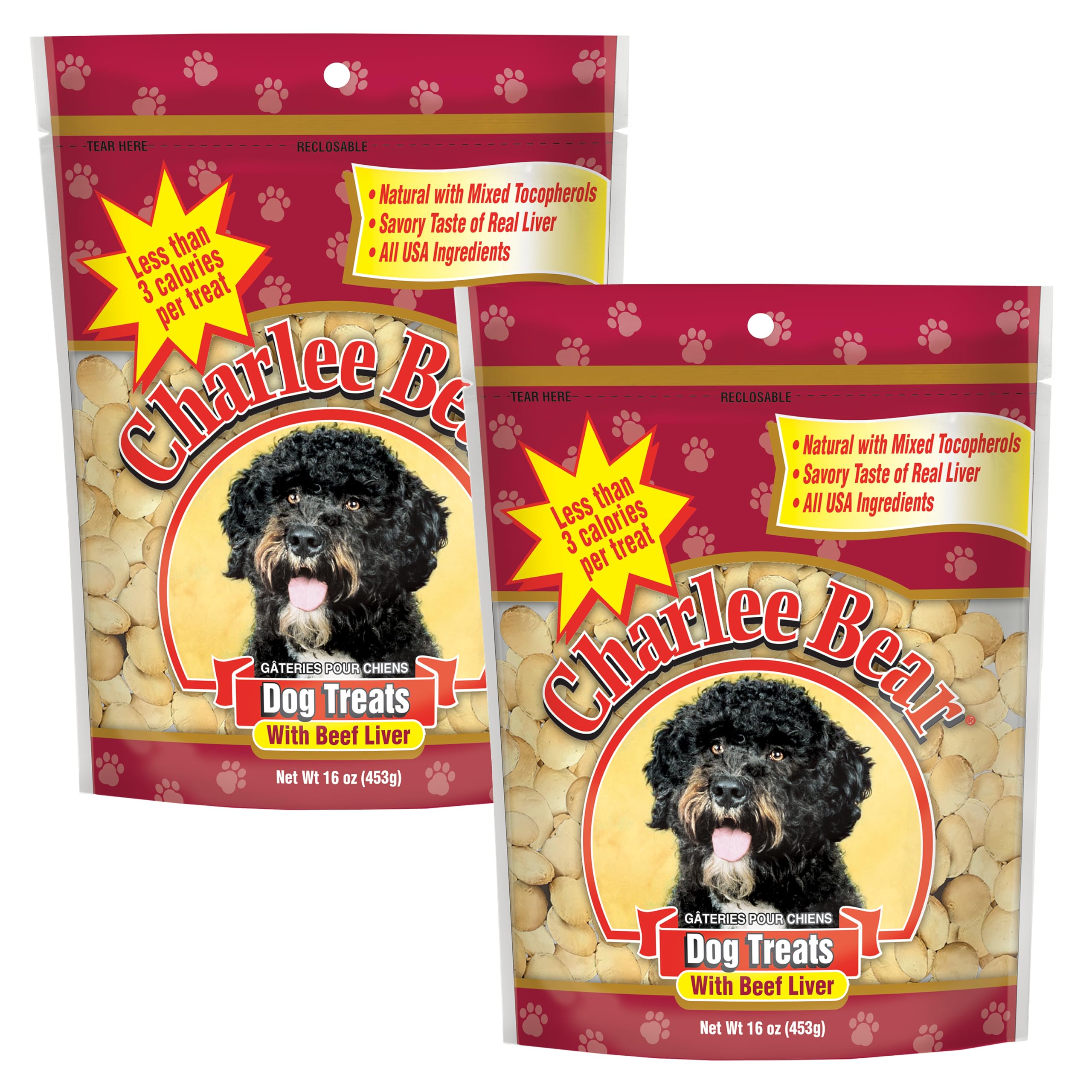 Charlee Bear Original Crunch Beef Liver Dog Treats, 16 oz (2-Pack) - Made in The USA, Natural Training Treats for Dogs