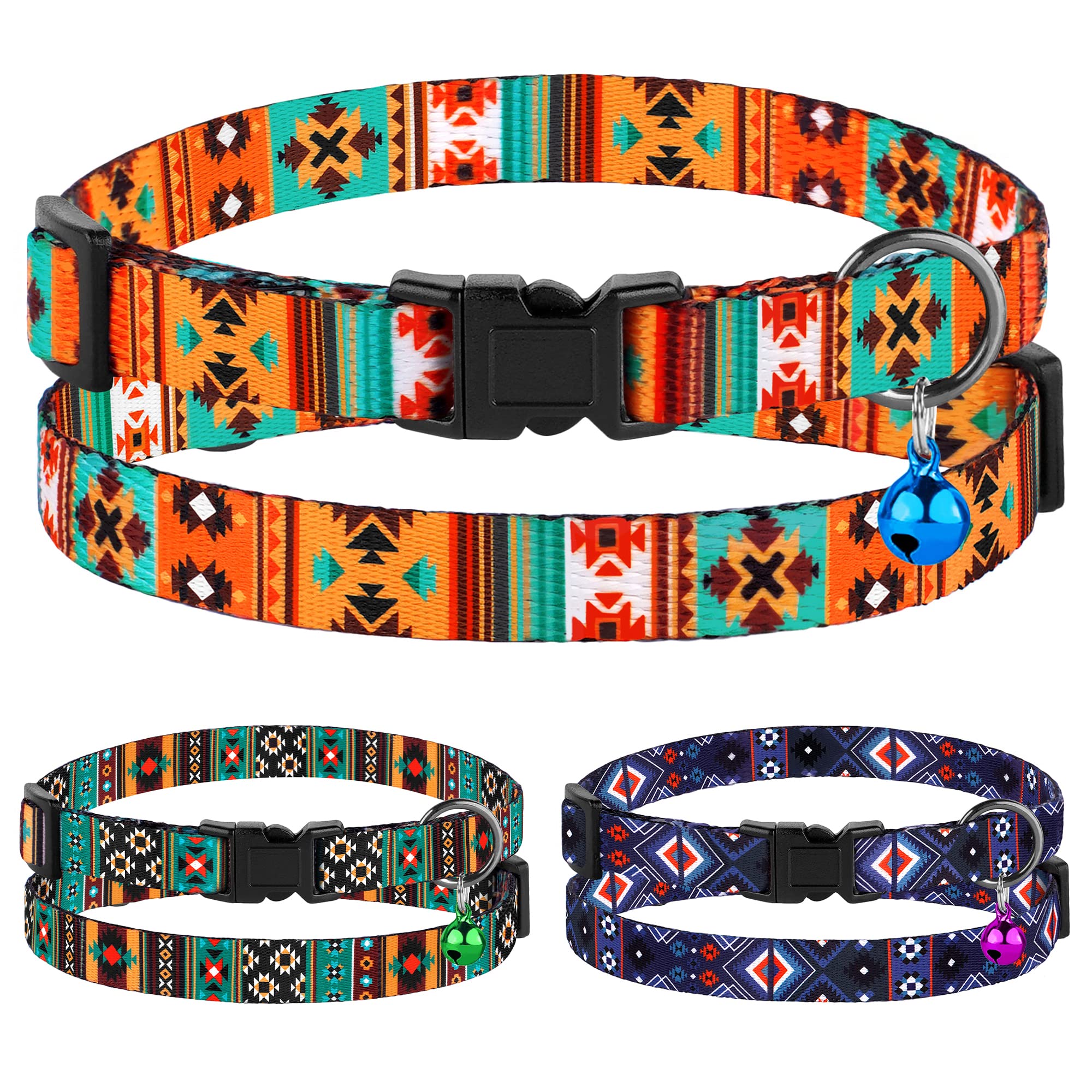 Cat Collar Breakaway 2Pcs Adjustable Pattern Tribal Aztec Southwest Safety Pet Collars For Cats Kitten (Tribal + Southwest)
