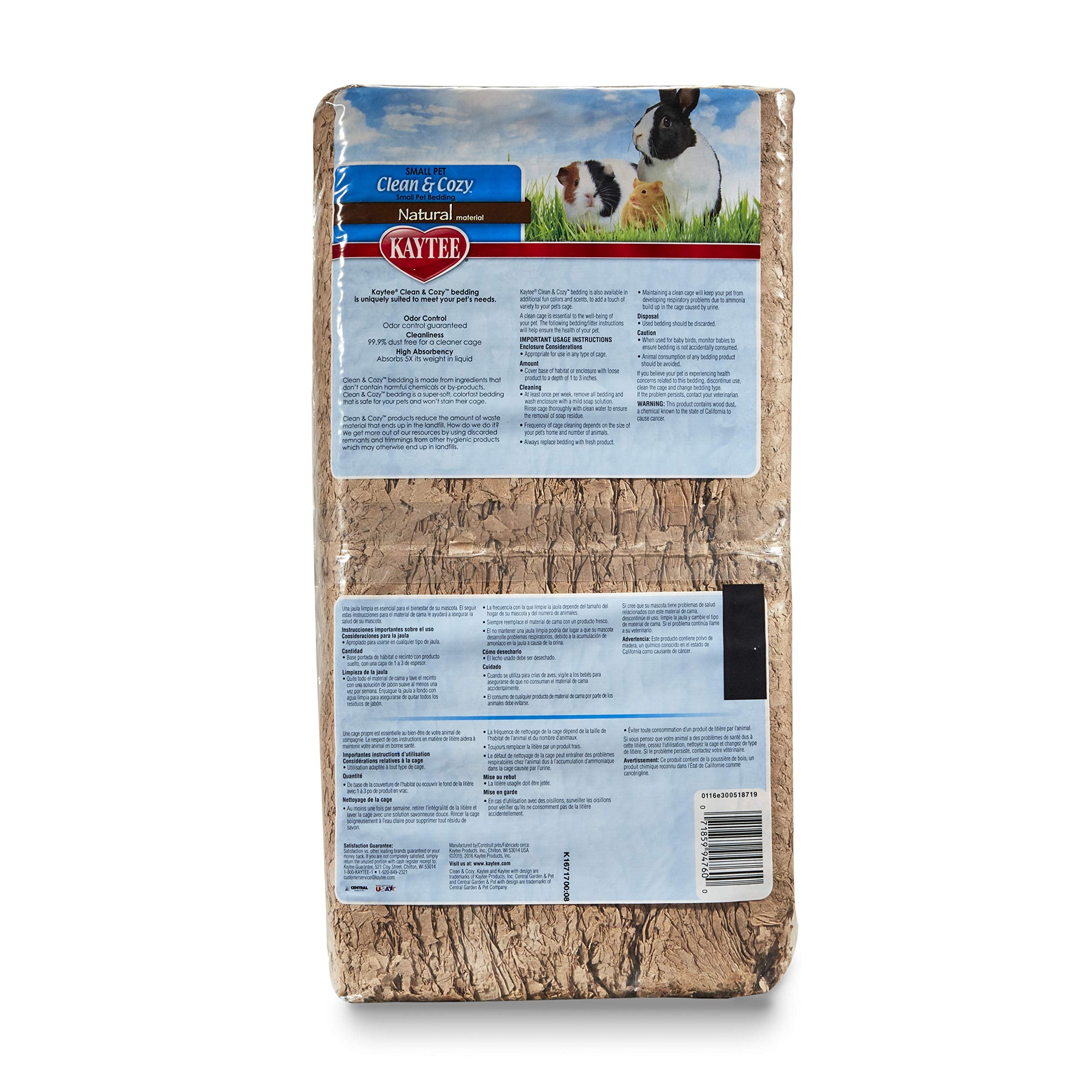 Kaytee Clean & Cozy Natural Paper Bedding, Made For Small Animals, 24.6 Liters