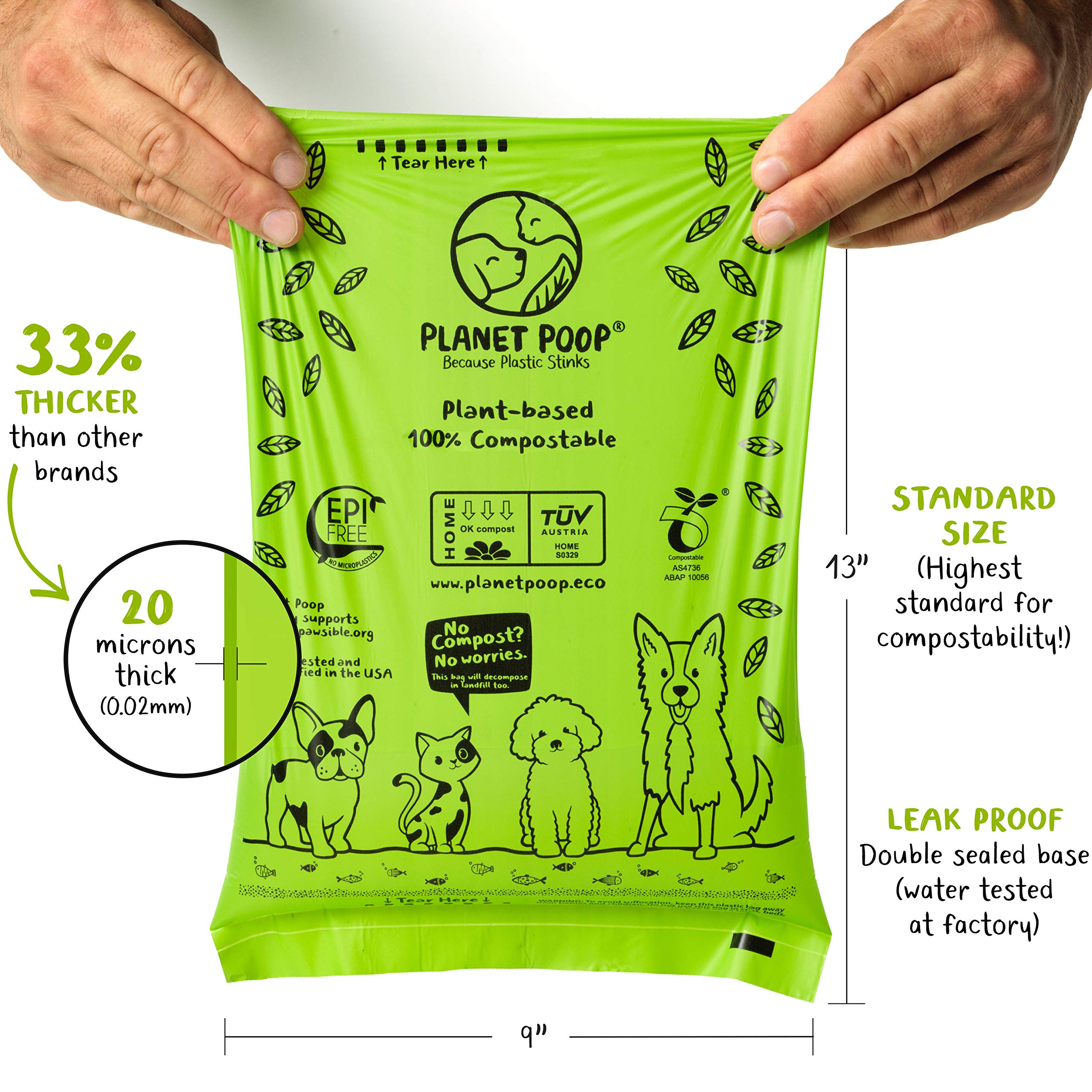 Planet Poop Home Compostable Dog Poop Bags, Large Single Roll 300 Grab & Go, For Dogs Un-Scented Dog Waste Bags, Thick Leakproof