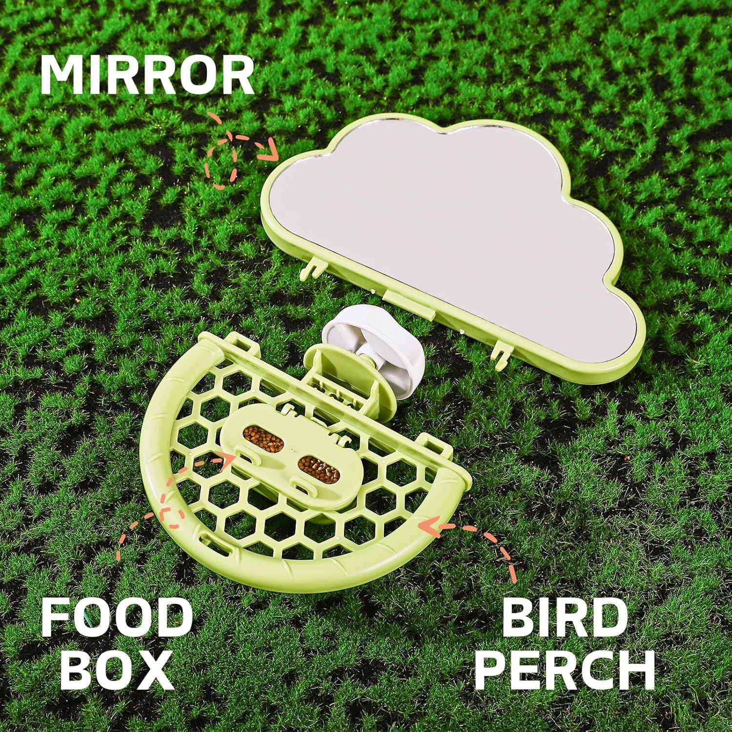 Bird Mirror With Perch Stand, Bird Toys For Parakeet Cockatiel Conure Lovebirds Finch Canaries (Green)