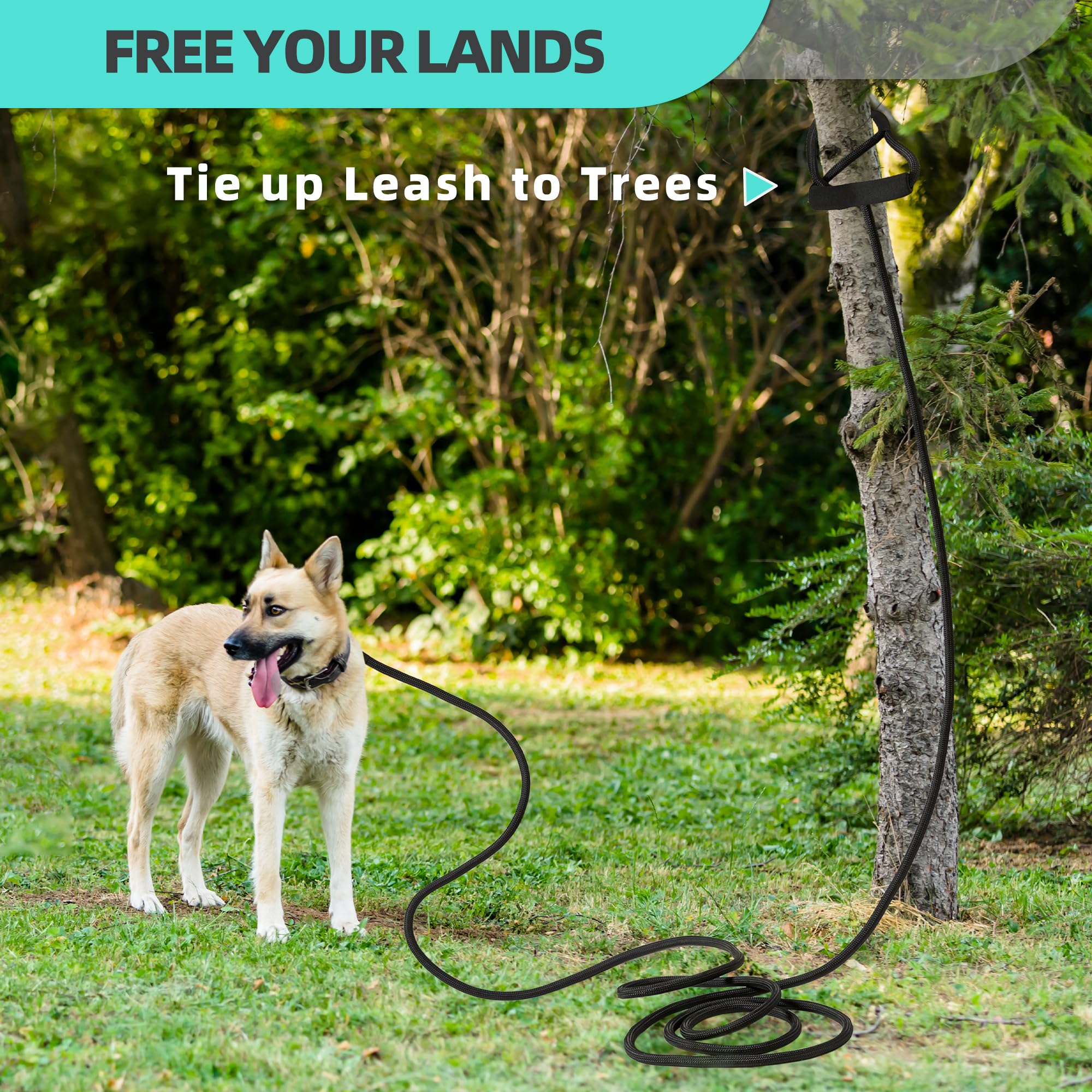 Mile High Life Long Dog Leash, With Comfortable Padded Handle, Black Nylon Rope Leash With Steel Tips, Heavy Duty 15 Feet Pet Le