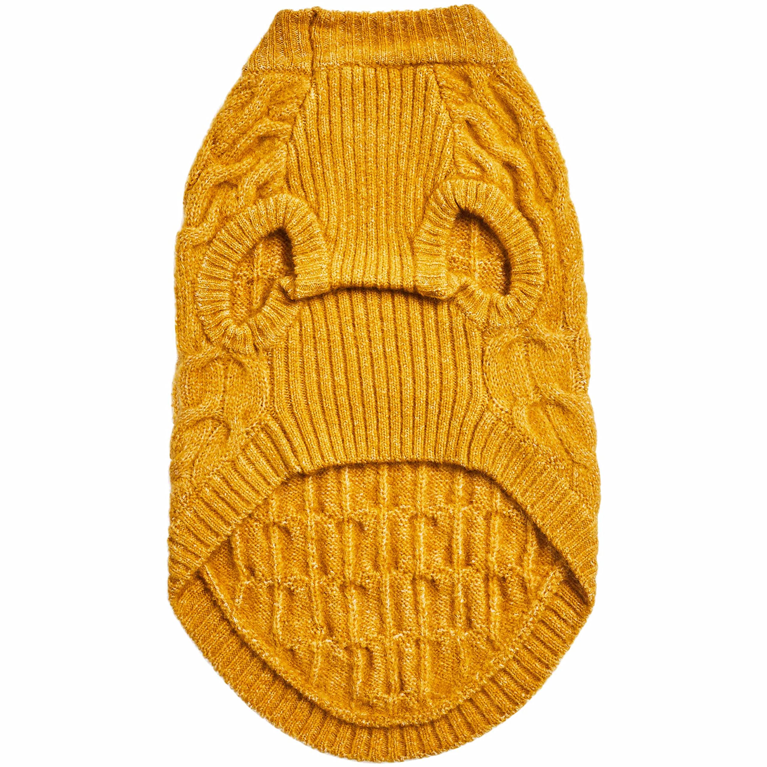 Blueberry Pet Classic Fuzzy Textured Knit Pullover Crew-Neck Dog Sweater In Mustard Yellow, Back Length 18', Pack Of 1 Clothes For Dogs