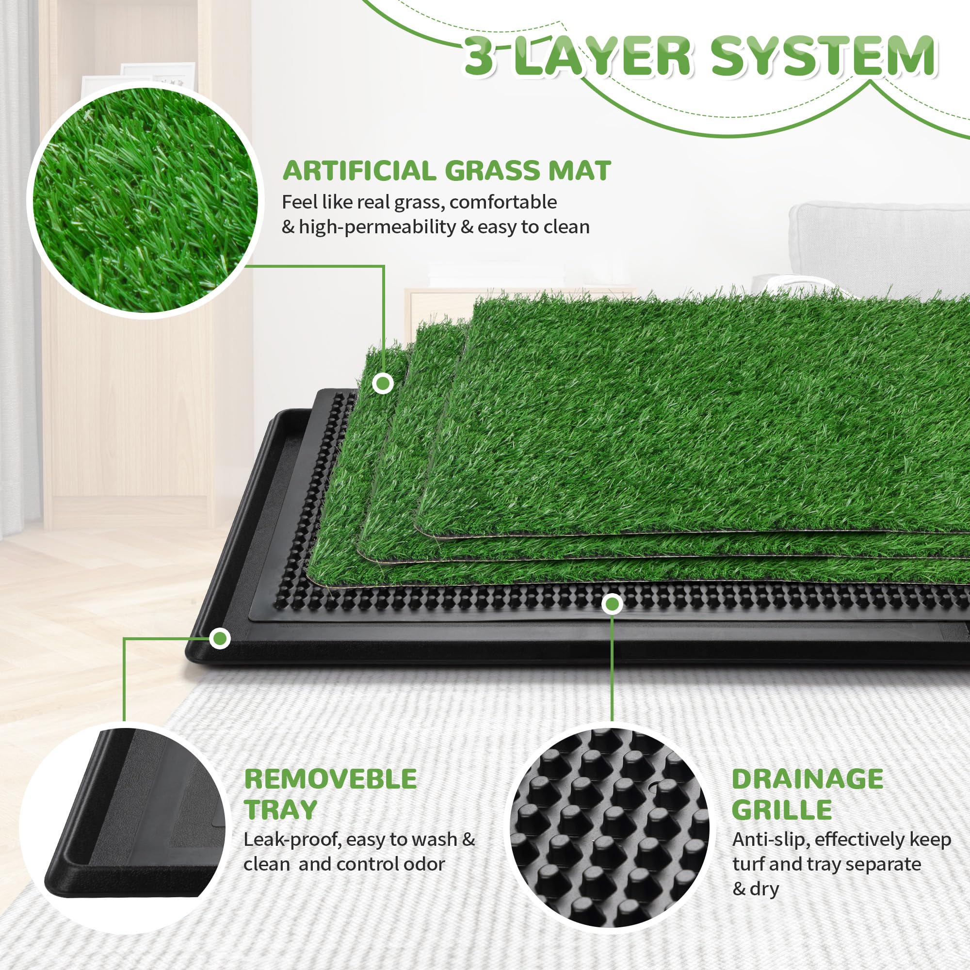 Generic 30'' X 20'' Dog Grass Pad With Tray, 3-Piece Washable Artificial Grass Pee Pad For Dogs, Large Indoor/Outdoor Pet Toilet