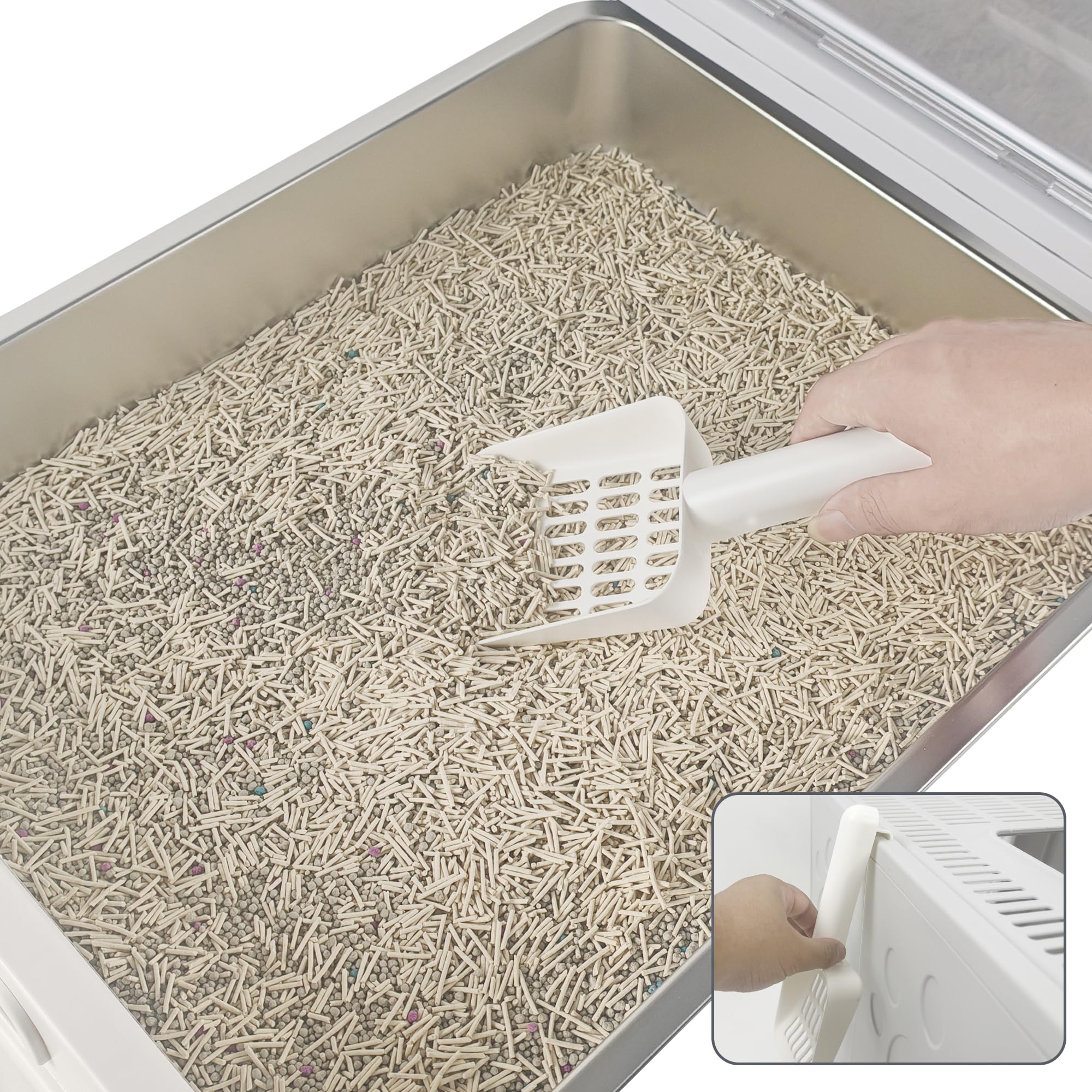 Tokenkuko Stainless Steel Foldable Litter Box With Lid,Enclosed Cat Litter Box,Front Entry Top Exit Kitty Litter Box,Large Litte