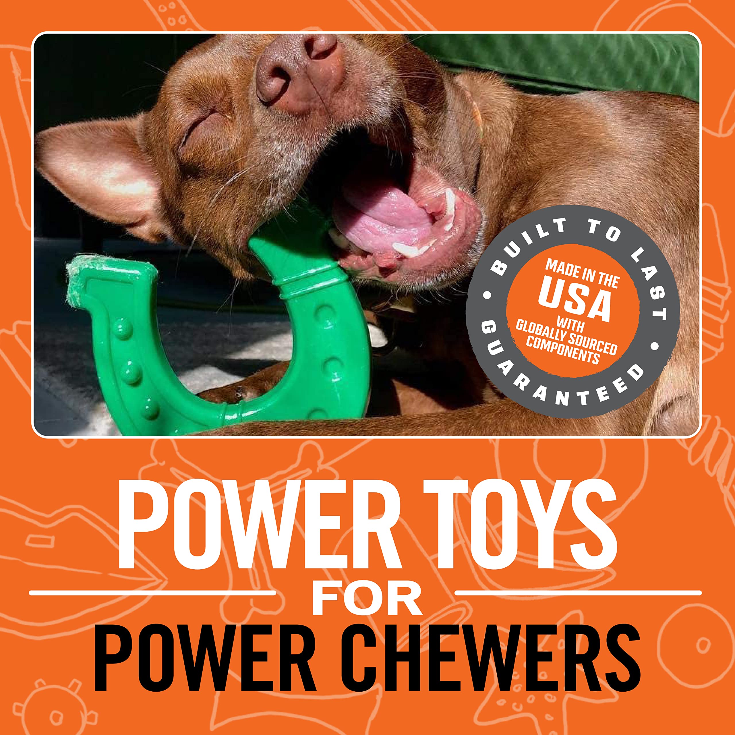 BULLYMAKE Horseshoe Nylon Dog Toy for Tough Chewers - Durable, Green, Made in USA