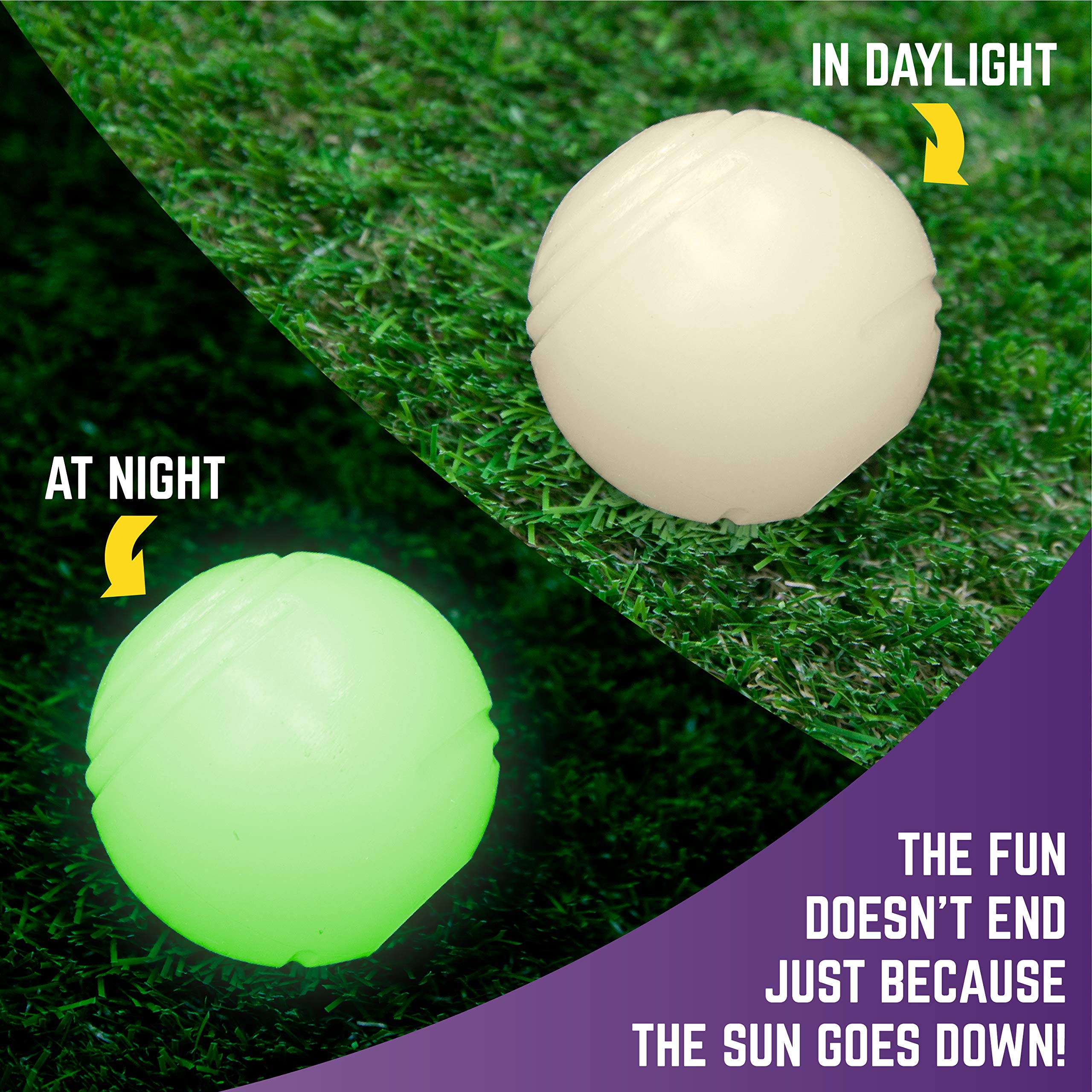 Chew King Glowing Fetch Balls for Medium Dogs, 2.5" Rubber, White, Pack of 2, Model CM-0261-CS01