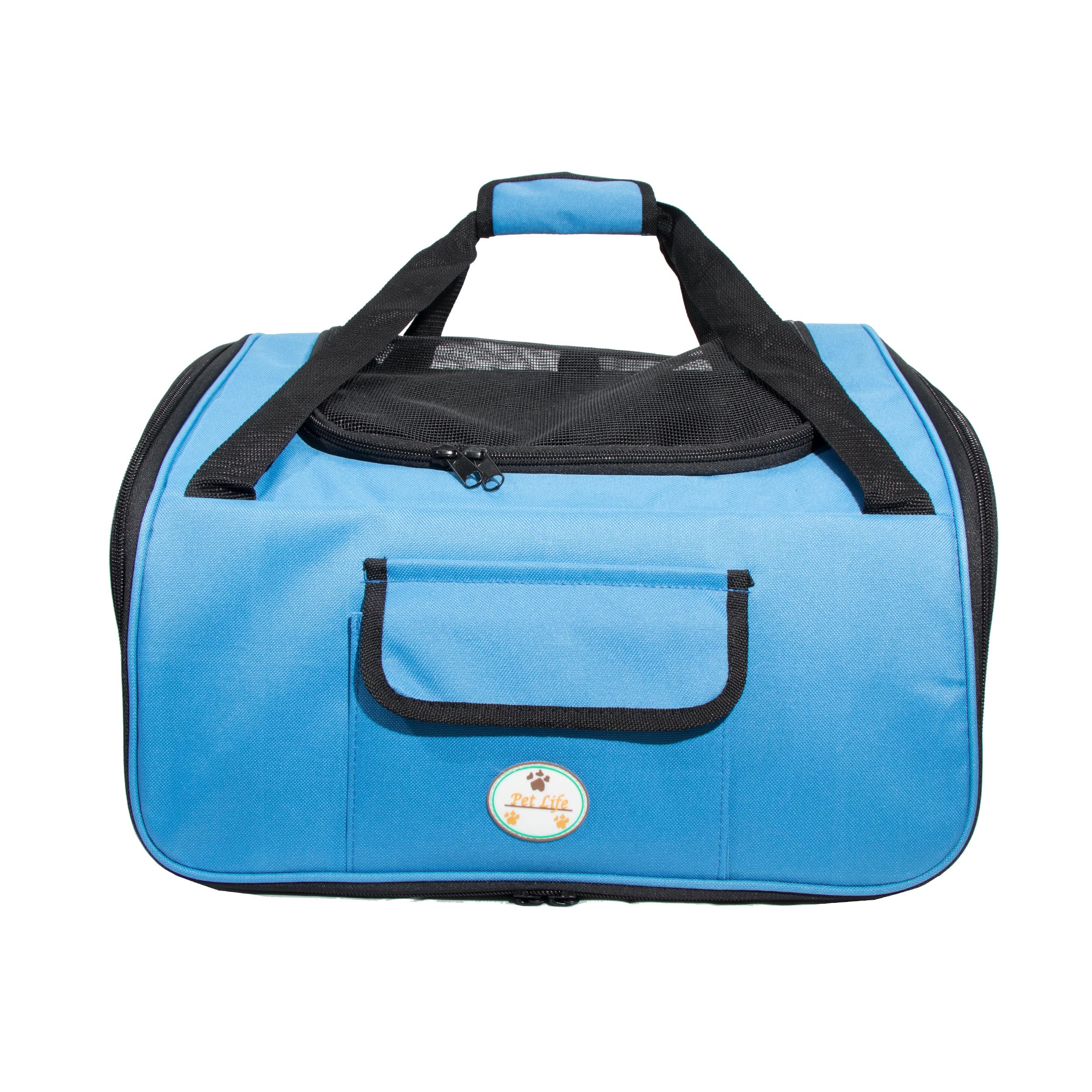 PET LIFE Ultra-Lock Collapsible Safety Travel Wire Folding Pet Dog Carseat Car Seat Carrier crate, One Size, Sky Blue