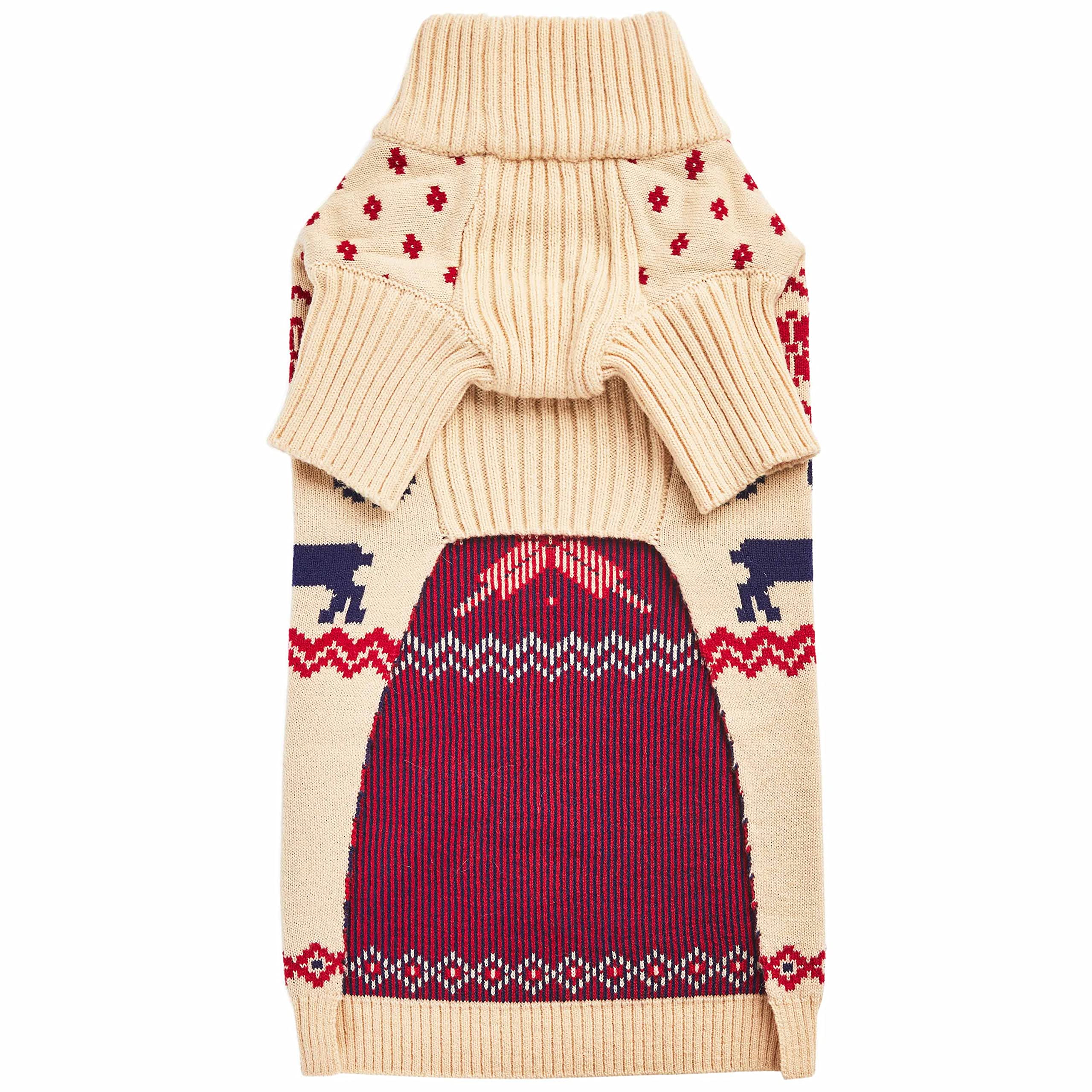 Blueberry Pet Christmas Reindeer and Snowflake Dog Sweater in Light Beige, Back Length 22, Pack of 1 Clothes for Dogs