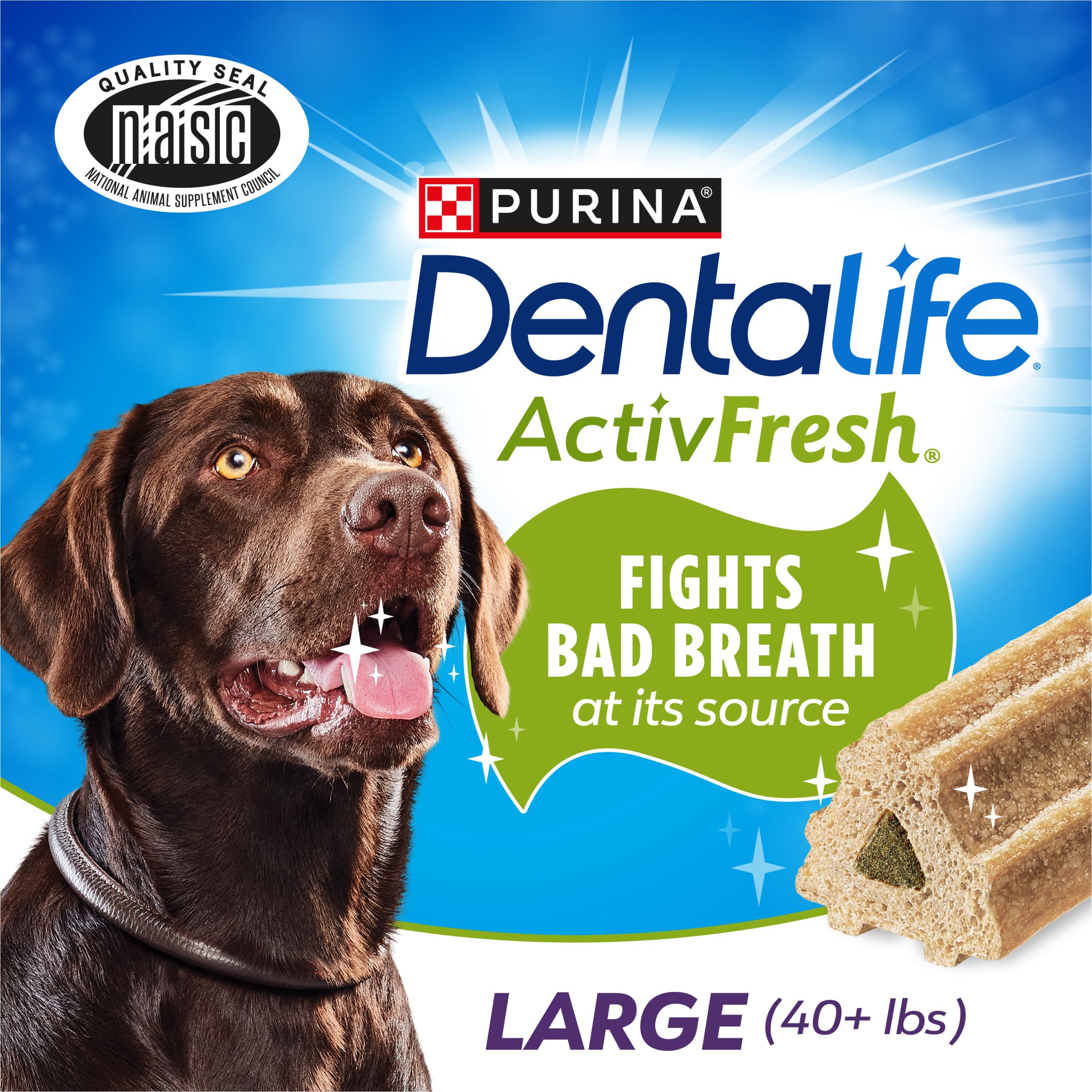 DentaLife Dog Chews Pack of 2, Dental Chews for Large Dogs 40 lbs+, Chicken Flavor, 35 oz Each, 60 Total Chews, Brown
