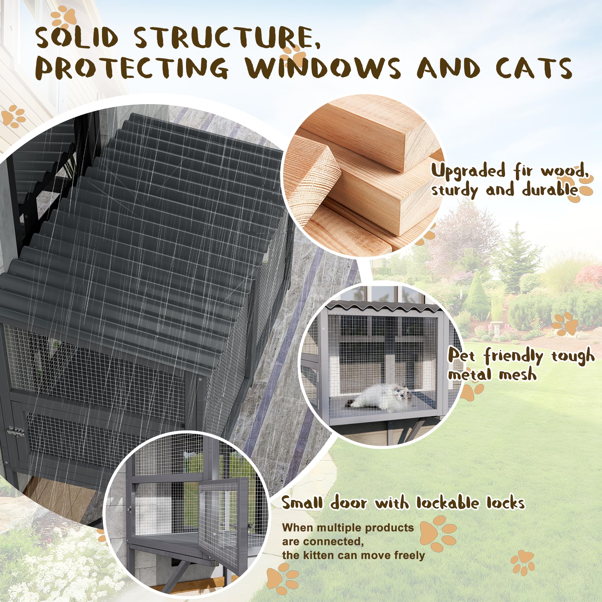 Dephet Cat Catio, Cat Window Perch For Large Cats - Catio Outdoor Cats Enclosure Windows, Patio Window Box Hommock For Sunbathin
