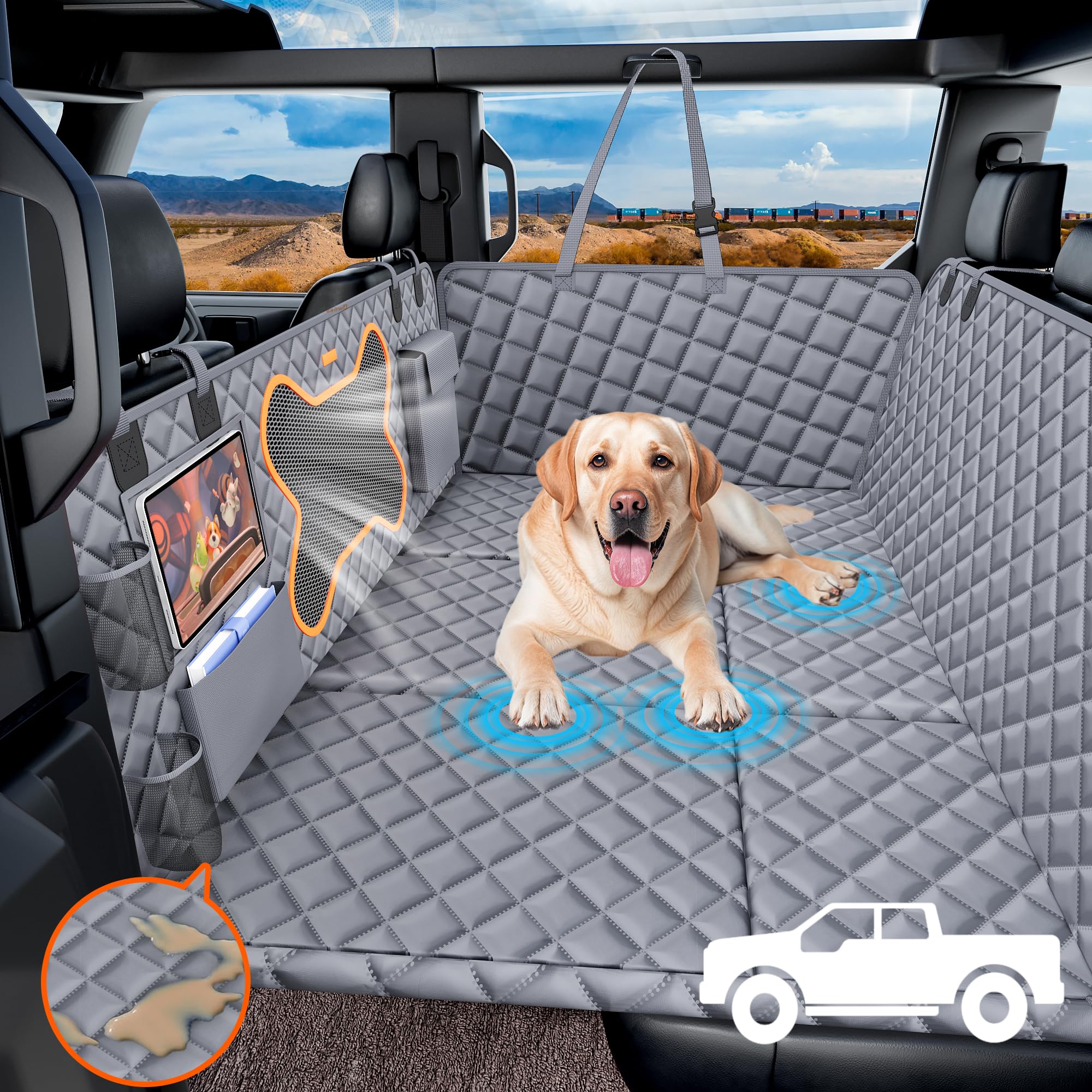 Qingti Truck Dog Seat Cover Back Seat,Dog Backseat Extender Hammock For Crew Cab 6 Foldable Board Hard Bottom 400Lbs Waterproof 