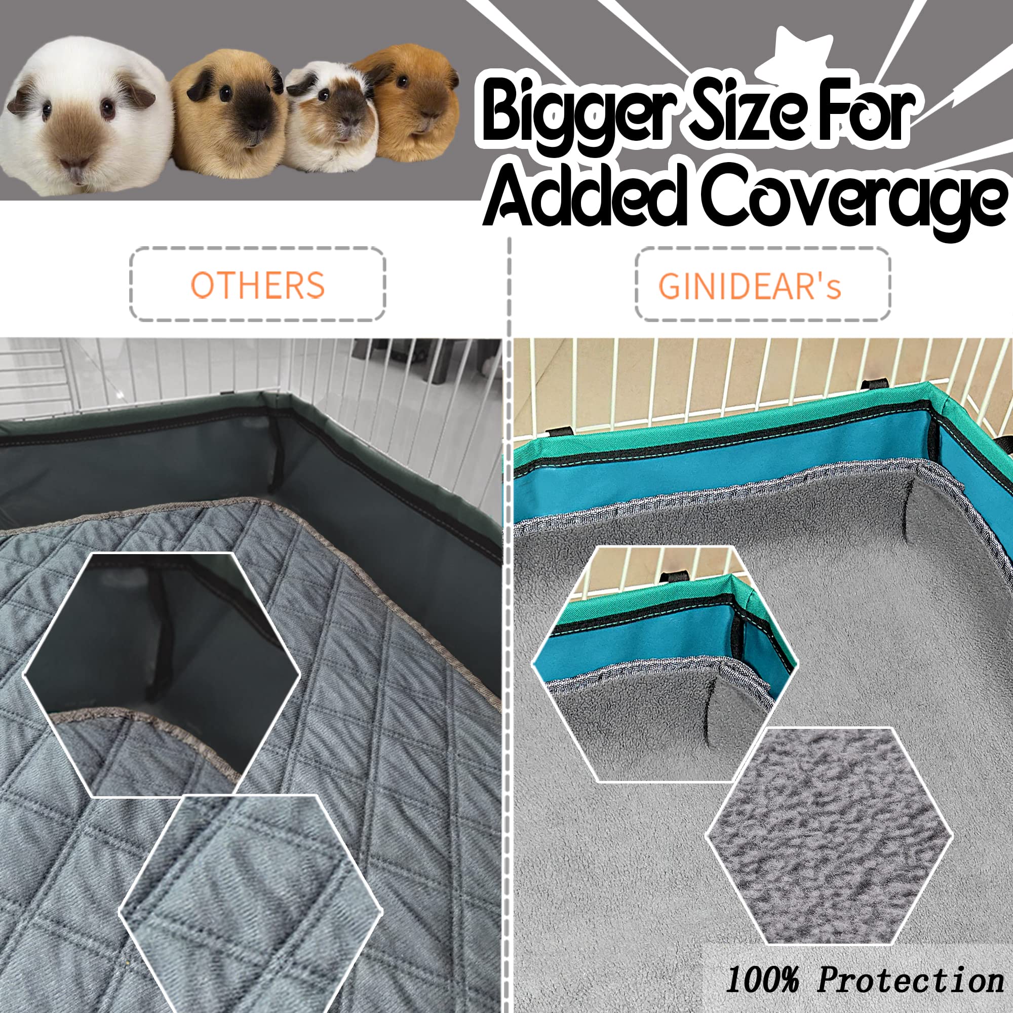 GINIDEAR Guinea Pig Cage Liner, 8 Pack - Washable, Reusable, Leakproof Fleece Bedding Pads for Small Animals with Anti-Slip Bott
