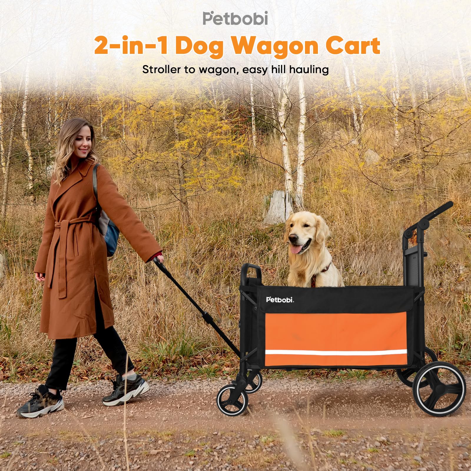 Petbobi Pet Stroller For Large Dogs - Pullable All Terrain Wagon Cart, Folding Dog Stroller, One-Foot Brake Wagons With Ramp, Ea