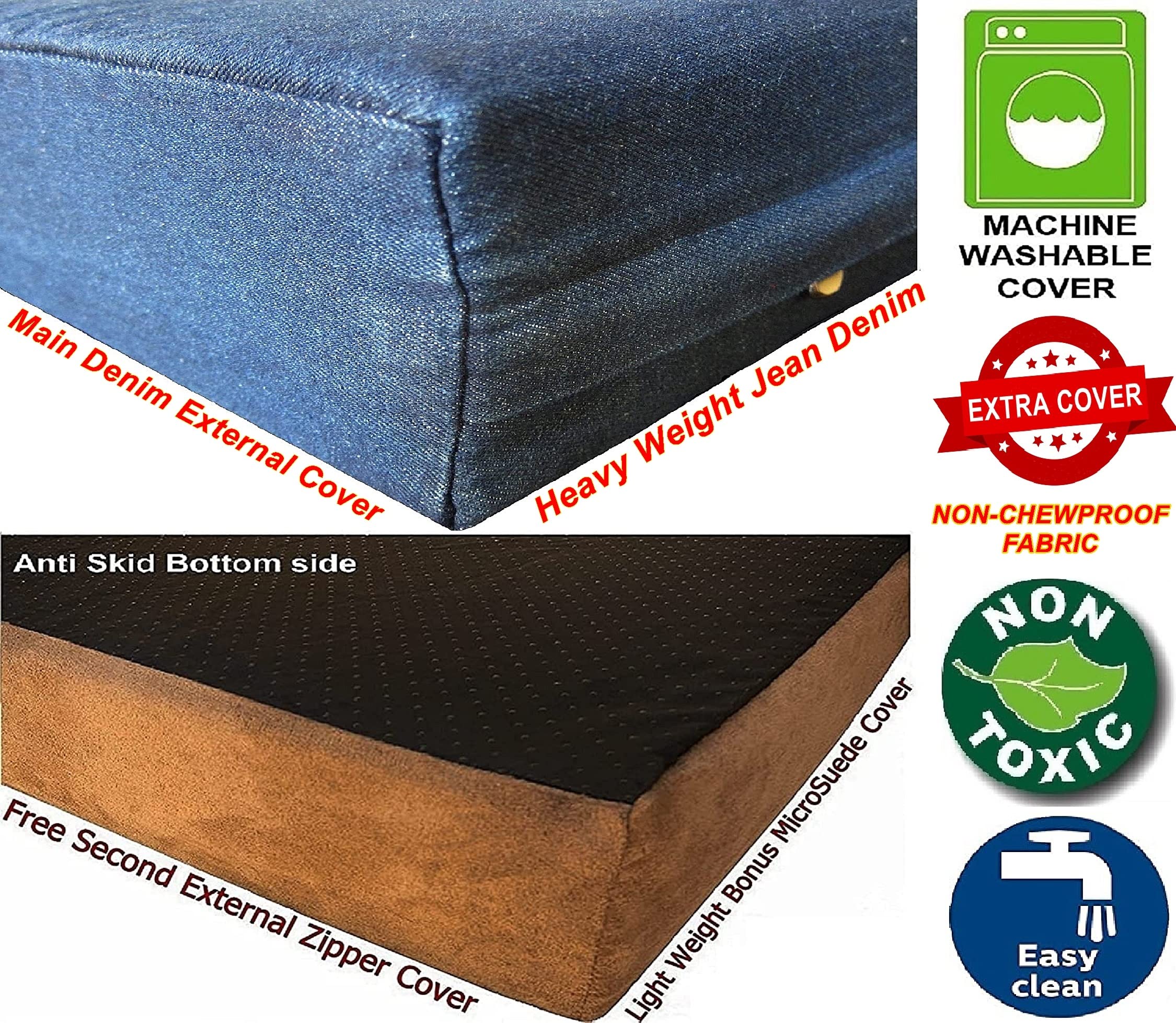 Dogbed4Less Jumbo Orthopedic Memory Foam Dog Bed For Large Dogs With Durable Denim Cover, Waterproof Liner And Extra Pet Bed Cas