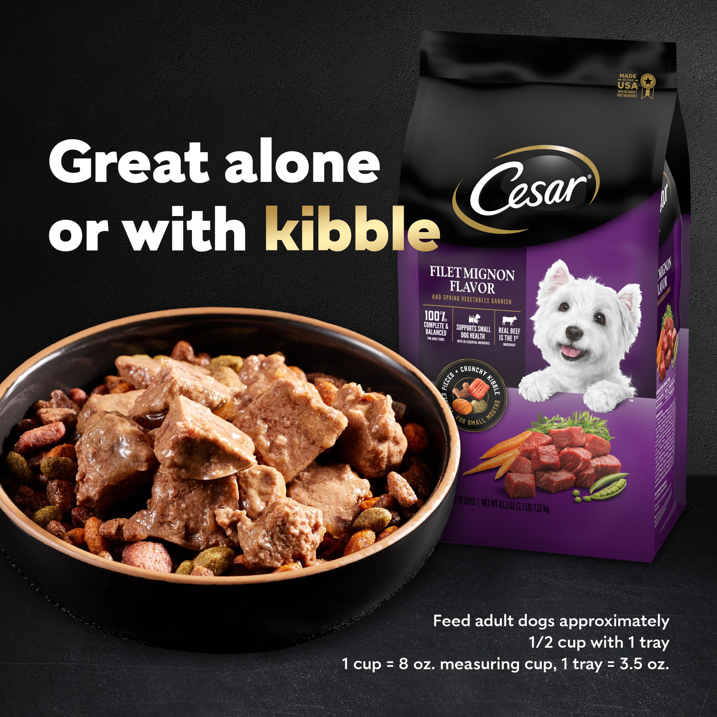 CESAR Adult Wet Dog Food Loaf in Sauce Rotisserie Chicken, Filet Mignon, Angus Beef, and Ham & Egg Flavors Variety Pack, 3.5 oz.