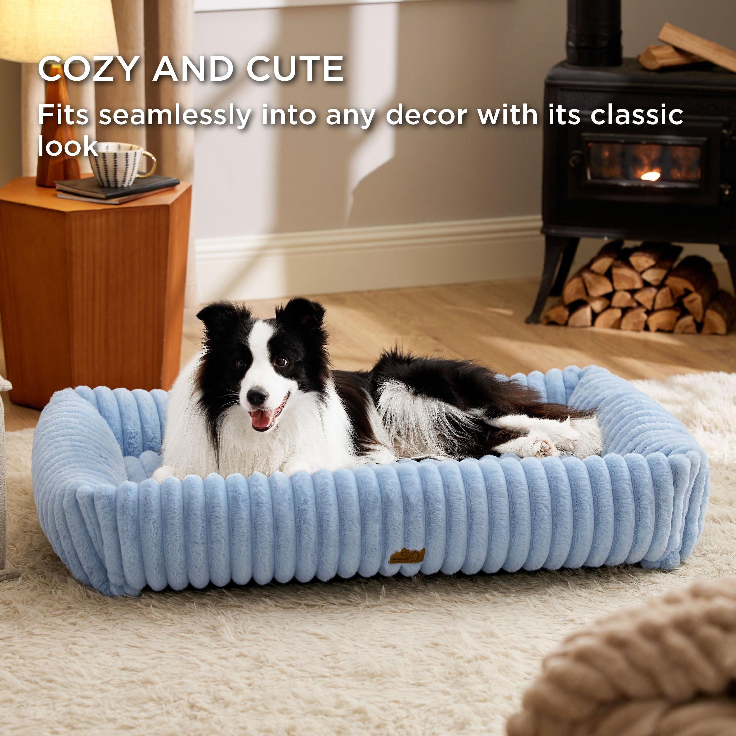 Bedsure Washable Dog Bed For Extra Large Dogs - Cute Furry Puppy Beds, Rectangle Orthopedic Xl Pet Beds With Removable Zipper Co