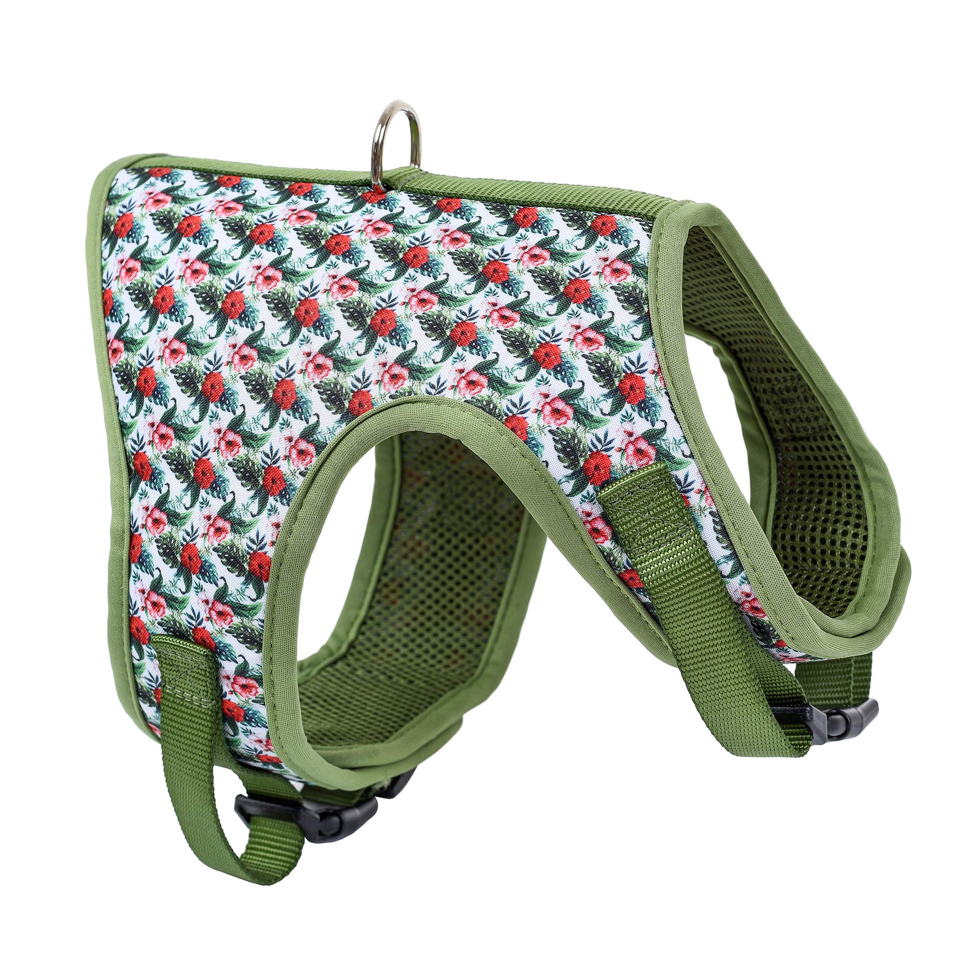 Mile High Life | Easy Get On Air Mesh Vest Harness | Spring Floral Collection | Adjustable Easy Closures Both Neck And Chest |20 Lbs Small Dogs & Cats | Wild Rose | M Chest Size (18'-20')