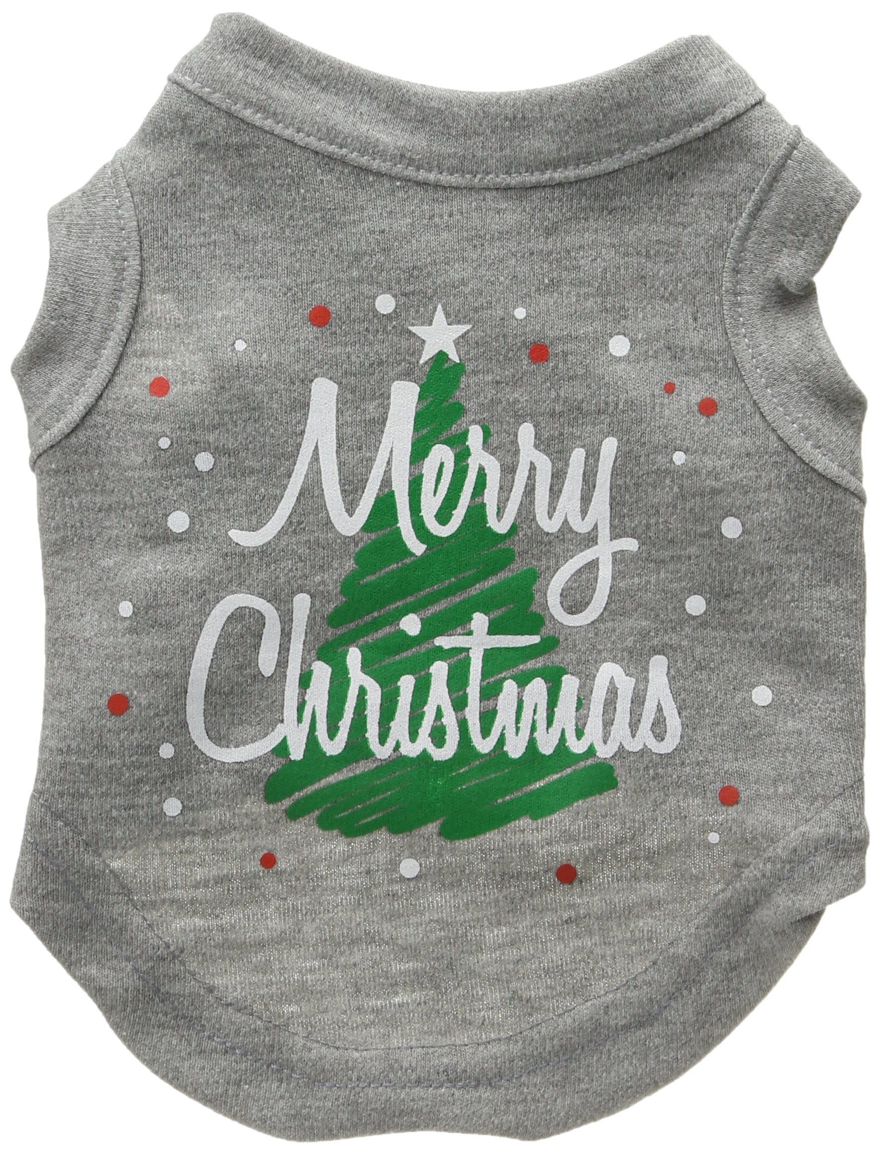 Mirage Pet Products 8-Inch Scribbled Merry Christmas Screenprint Shirts for Pets, X-Small, Grey