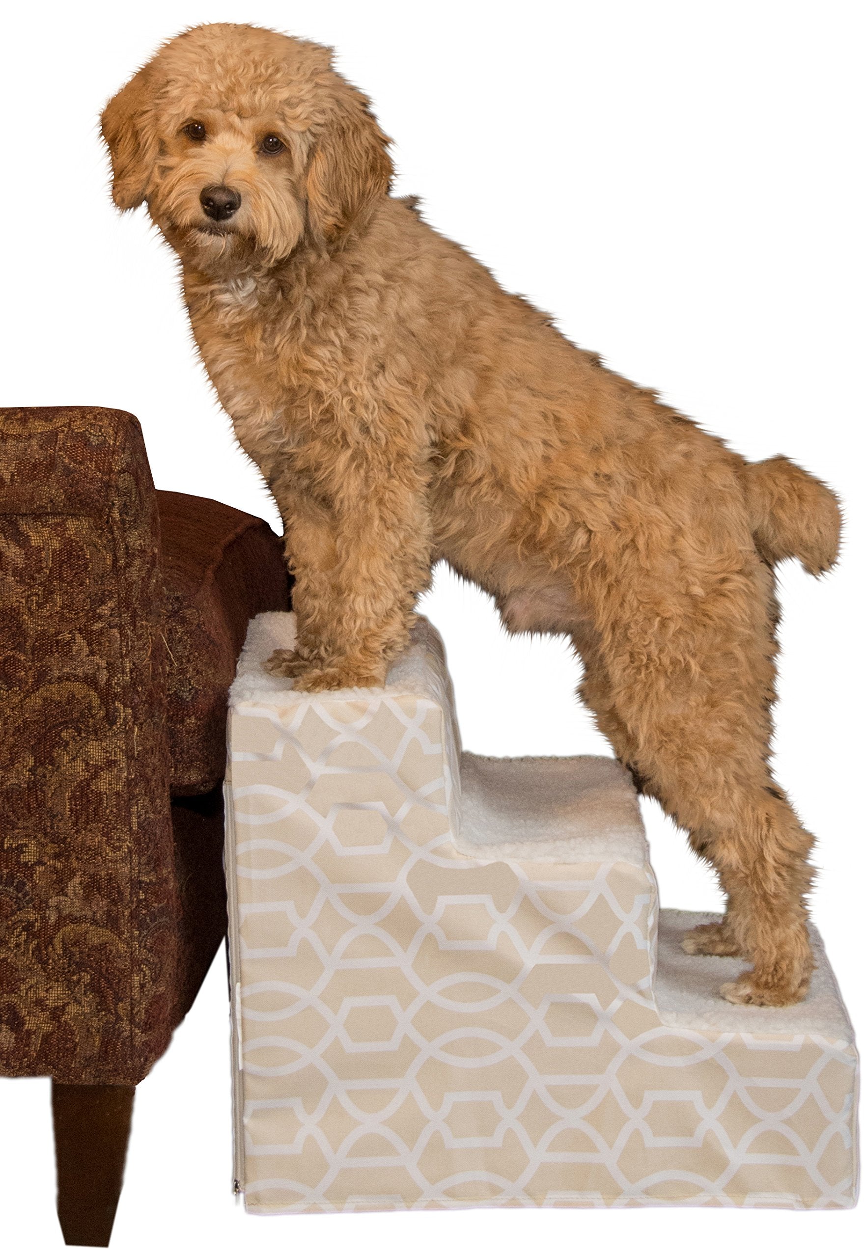 Pet Gear Soft Step Iii Pet Stairs, 3-Step For Pets Up To 50 Lb, Trellis Print, Tan