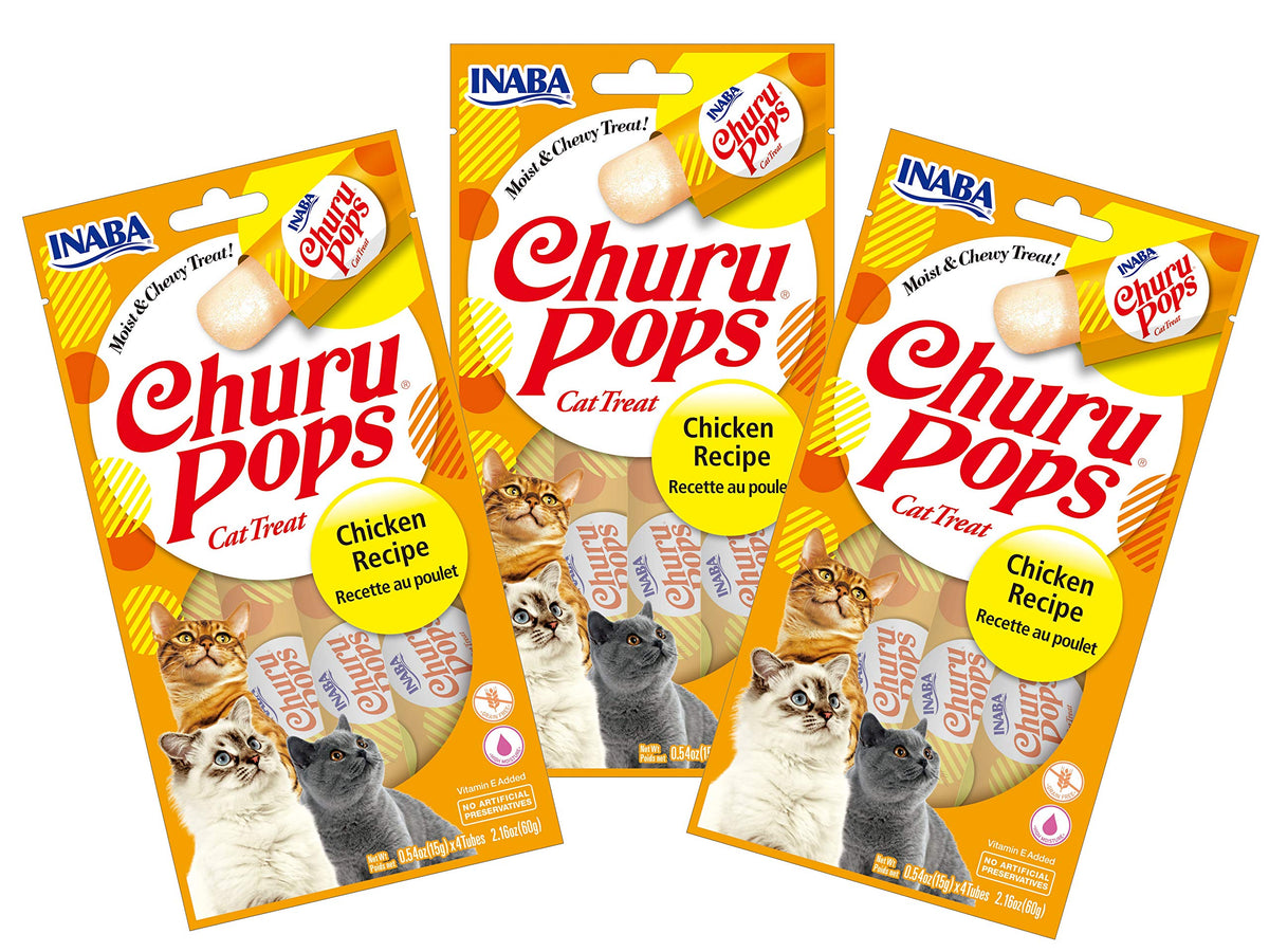 Inaba Churu Pops Moist And Chewy Cat Treat (Chicken Recipe, 12 Tubes)