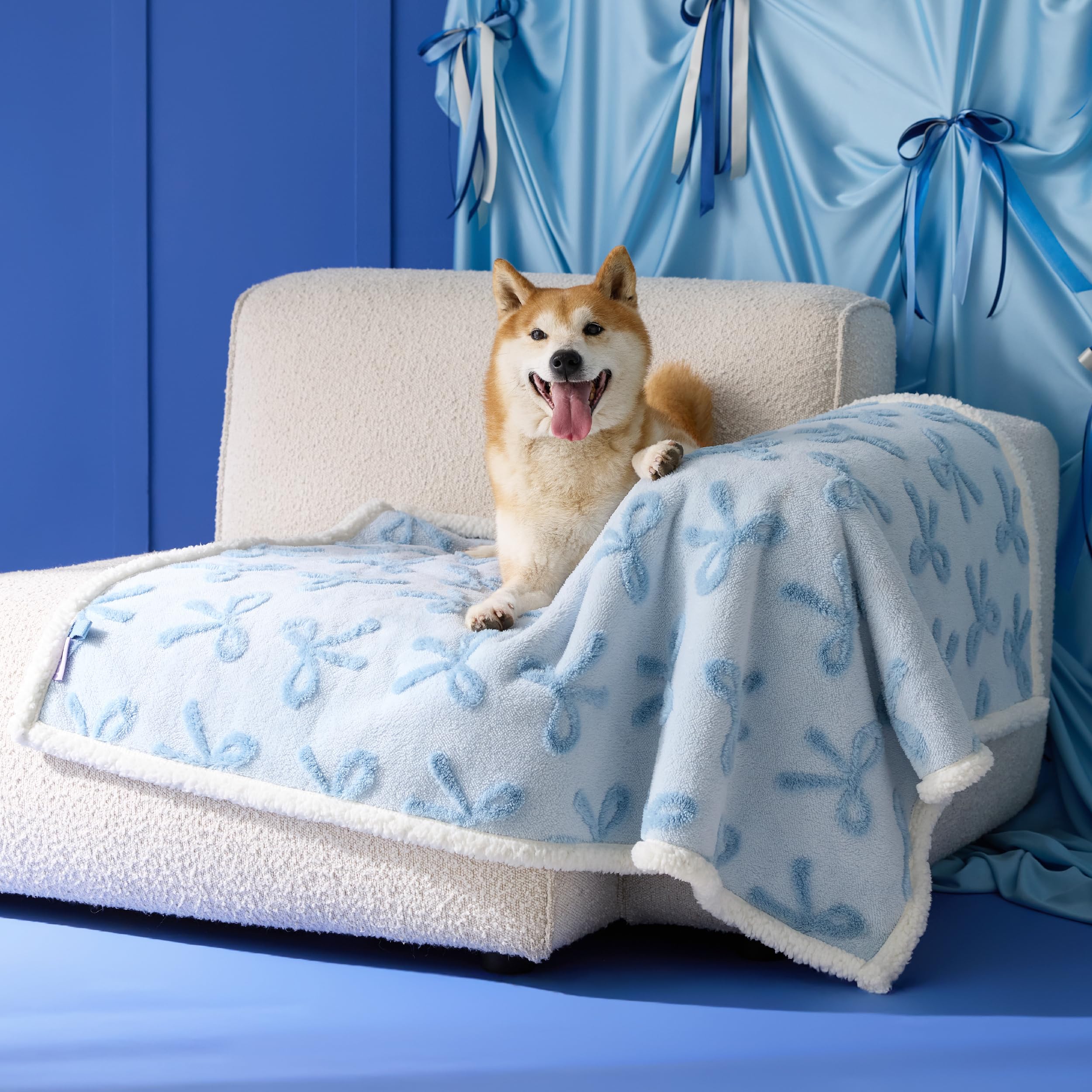 Lesure Waterproof Dog Blanket For Large Dogs - Washable Double Sided Dog Blankets With Warm Jacquard Shag And Soft Sherpa Fleece, Pet Cat Blanket For Couch Protection, 3D Textured Cloud, Blue
