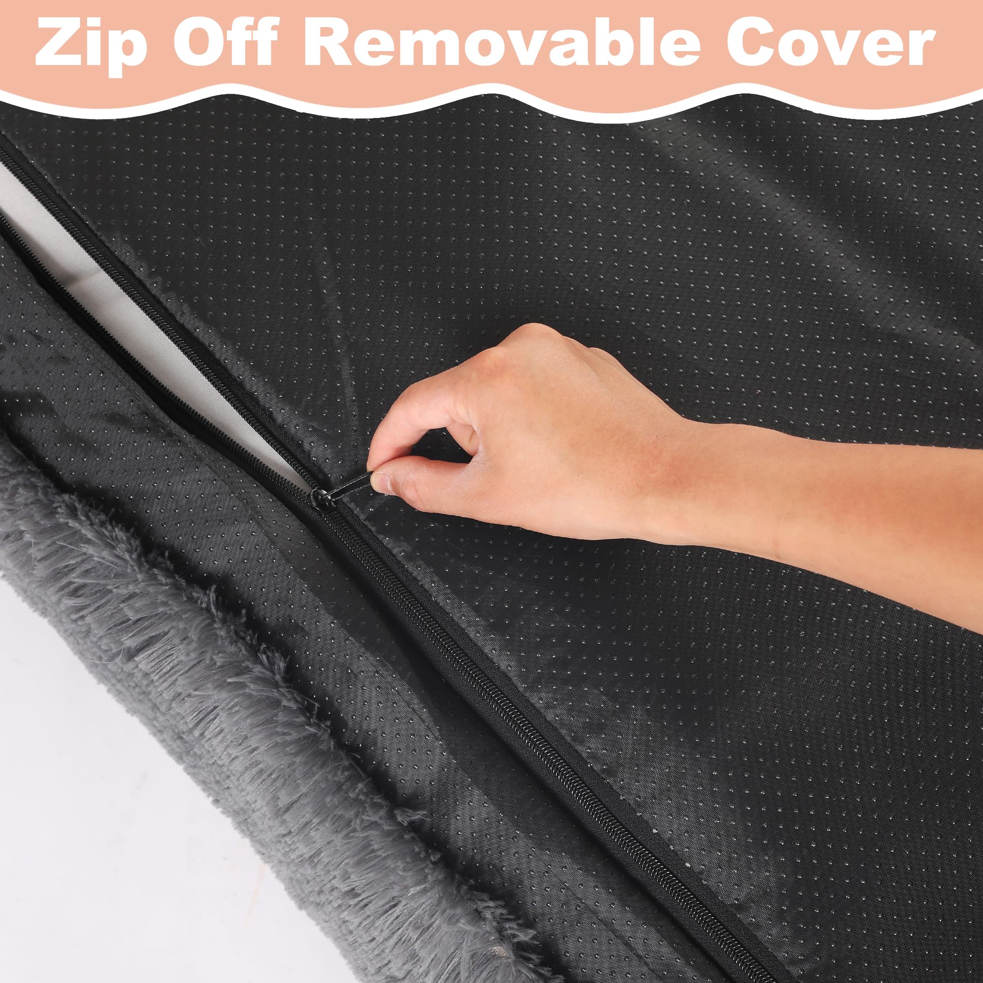 Bedfolks Waterproof Dog Crate Pad, Plush Dog Kennel Bed With Removable Cover, Faux Fur, Washable, 21''X13'', Dark Grey