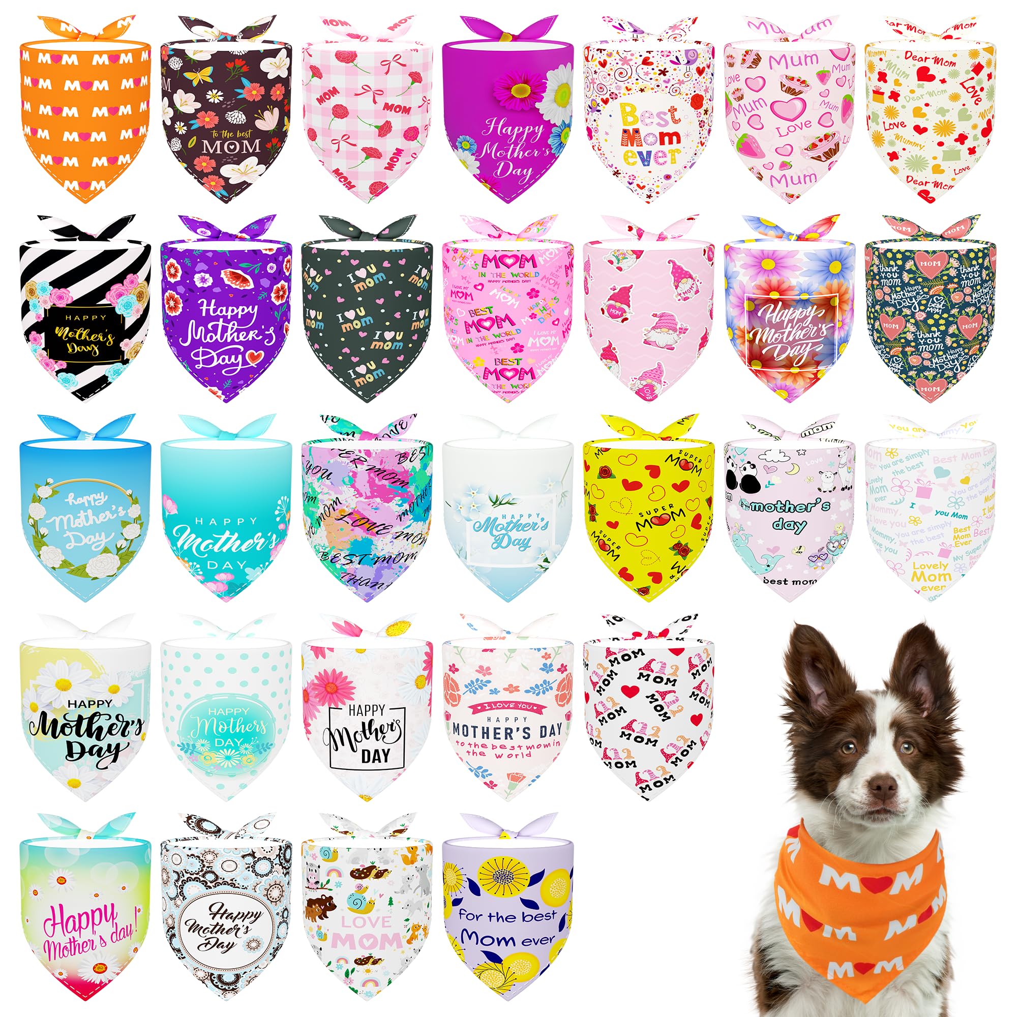 Pai Sence 30 Pack Mothers Day Dog Bandanas Bulk For Large Dogs Breed 33 Inch Love Mom Extra Large Dog Bandanas Xl Best Mom Dogs 