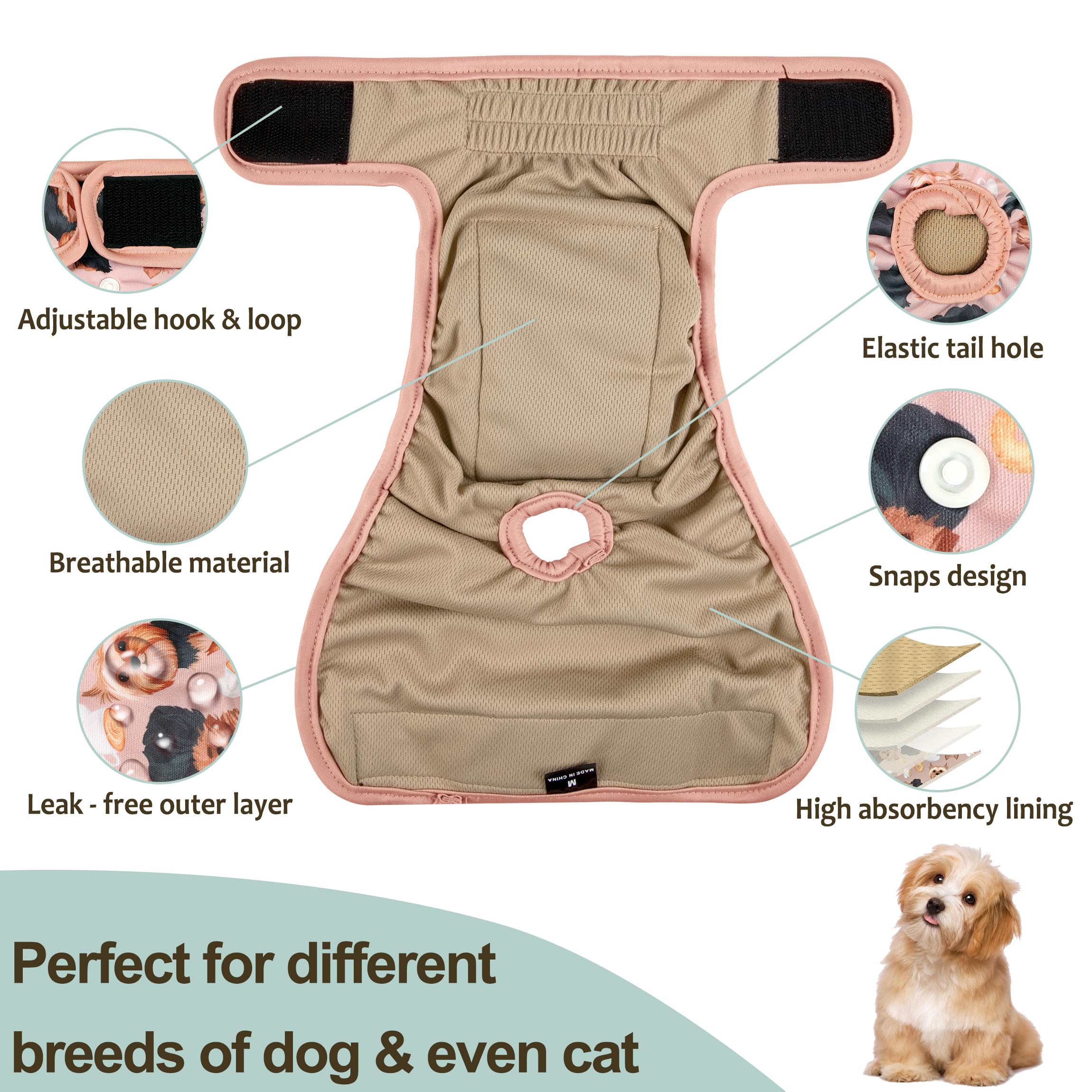 Grecle Dog Diapers Female(3 Pack) - No Leak Reusable Diapers For Doggy Female In Period - Highly Absorbent Dog Heat Panties With Adjustable Snaps Cute Dogs Xl