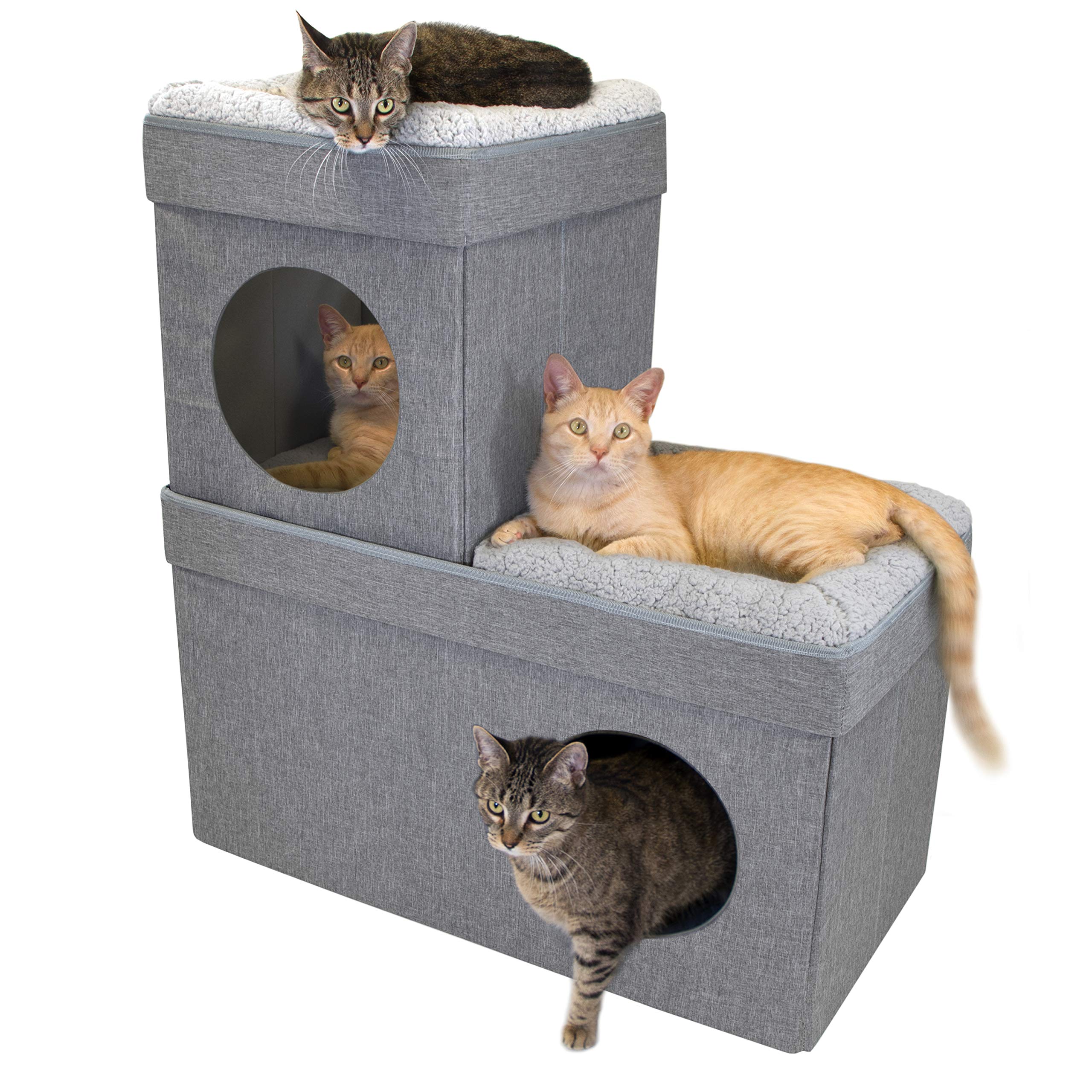Kitty City Large Stackable Tan Cat Condo, Cat Cube, Cat House, Pop Up Bed, Cat Ottoman (Cm-10074-Cs01)