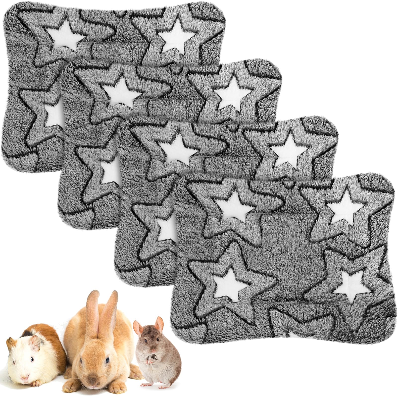 Haull 4 Pcs Waterproof Guinea Pig Bedding Winter Guinea Pig Bed Plush Cage Liners Soft Dog Cat Mat Reversible Winter Cozy Animal