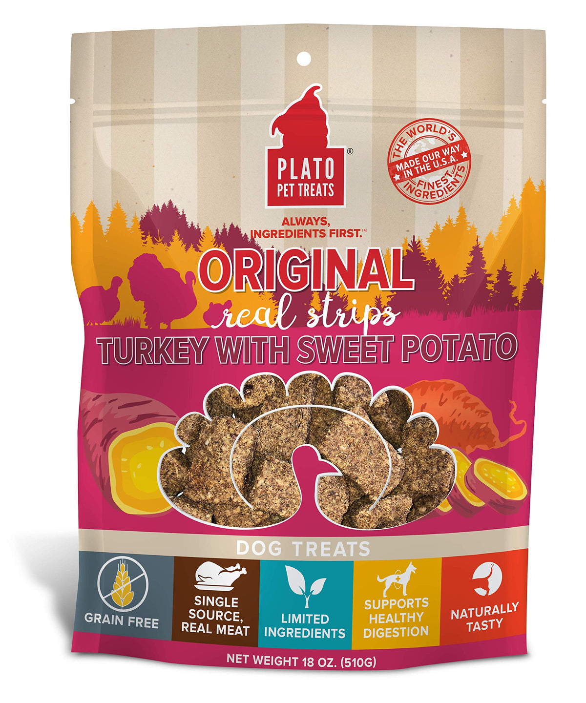Plato Original Real Strips Turkey & Sweet Potato 18Oz, Natural (1442)