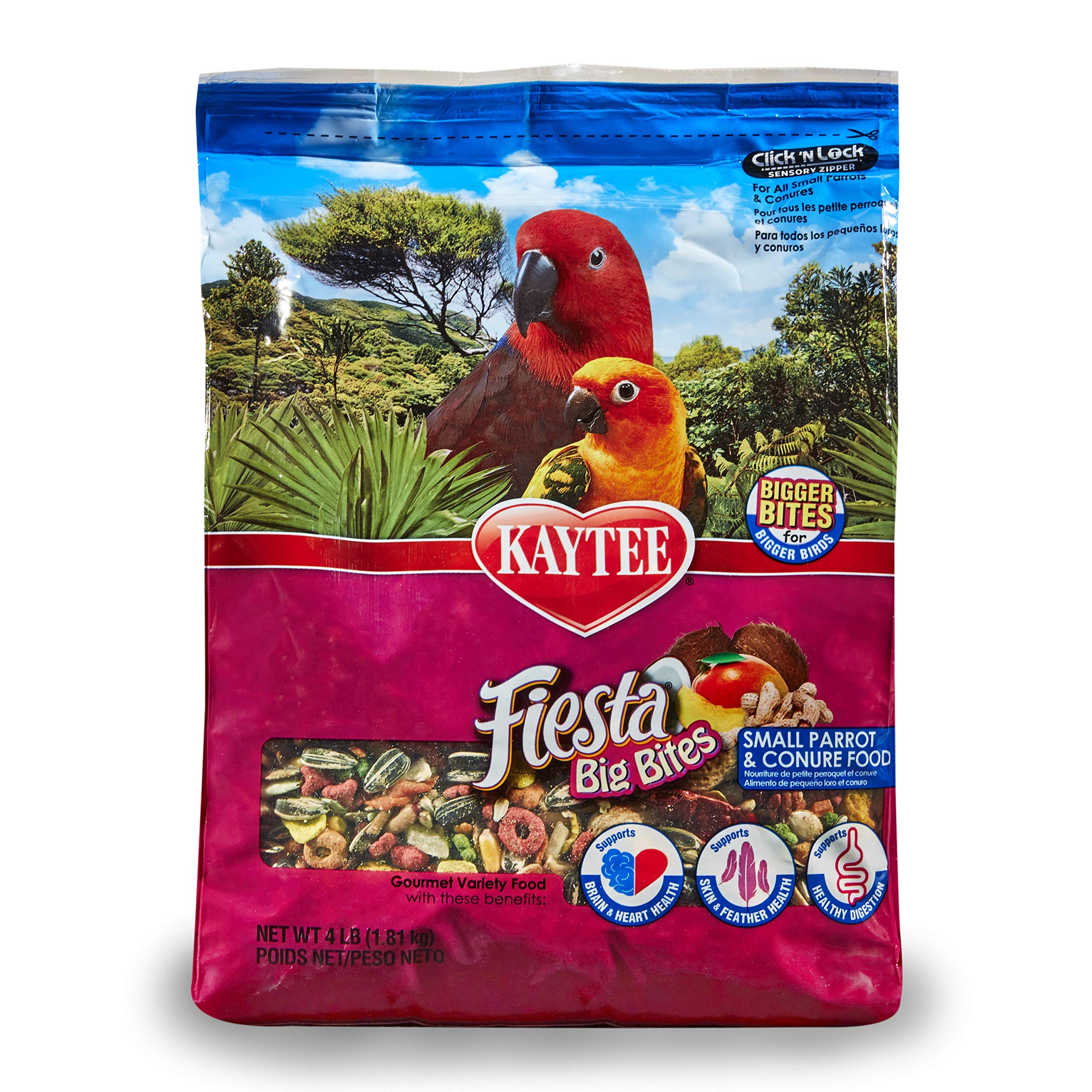 Kaytee Fiesta Big Bites Food For Small Pet Parrots And Conures, 4 Pound