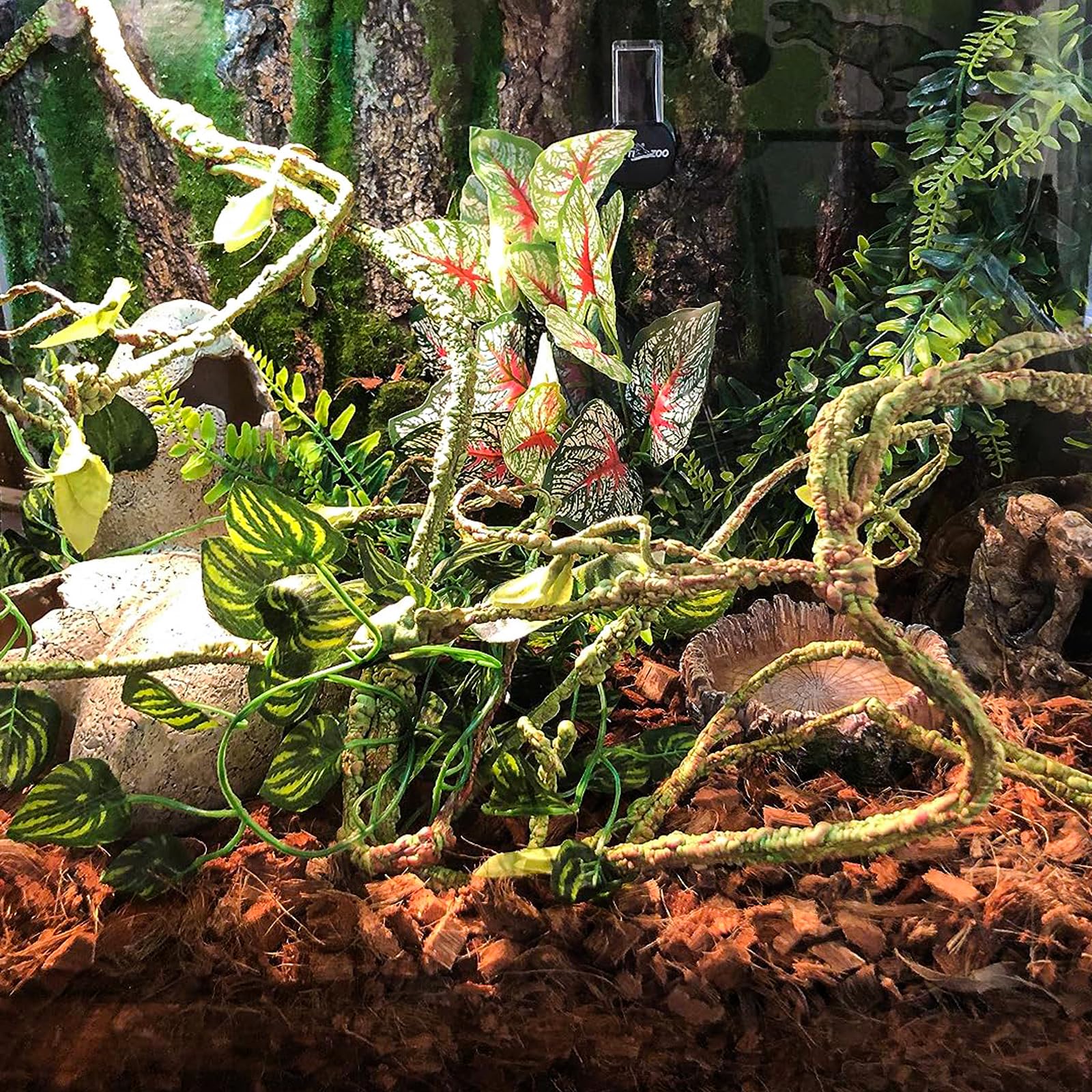 HERCOCCI Reptile Vines, Flexible Jungle Climbing Vines Terrarium Plastic Plants and Leaves Tank Accessories Decor for Gecko Snak