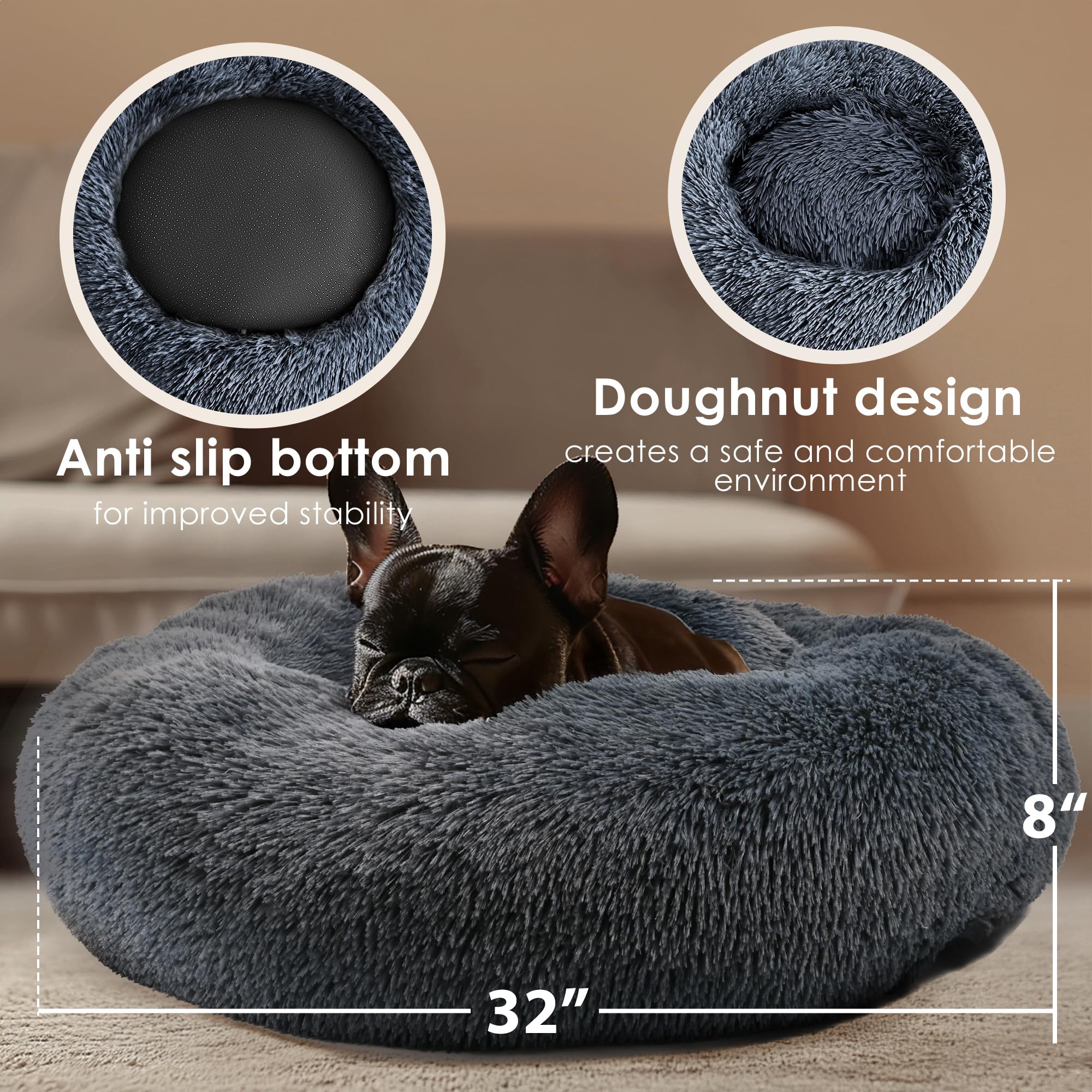 Dog Beds Large Sized Dog And Cats, 32In Pet Beds For Large Pet, Washable Indestructible Extra Large (Dark Grey)