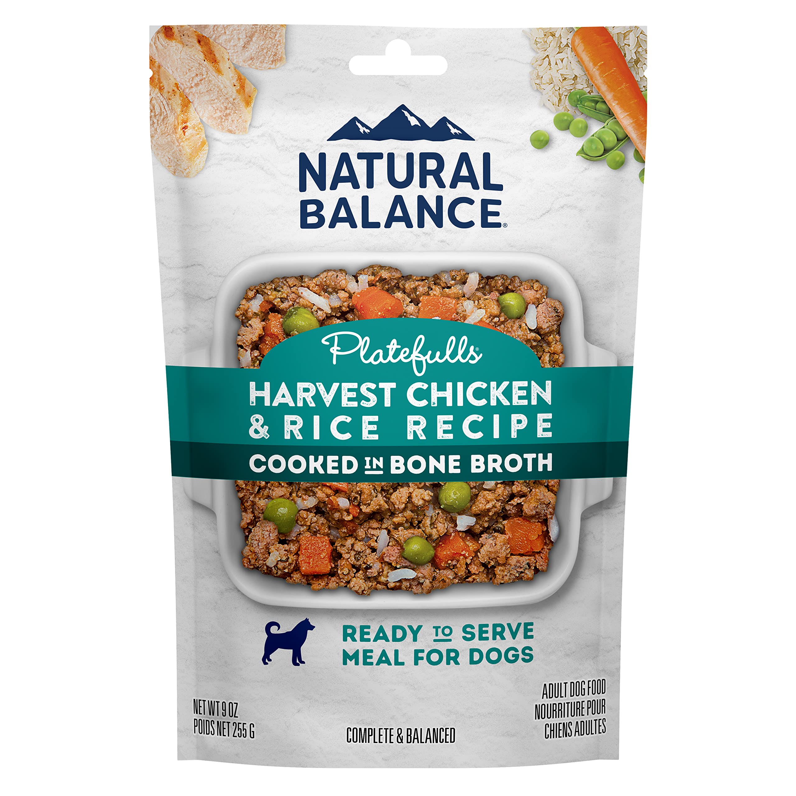 Natural Balance Platefulls Homestyle Adult Wet Dog Food, Harvest Chicken & Rice Recipe Cooked in Bone Broth, 9 Ounce (Pack of 12