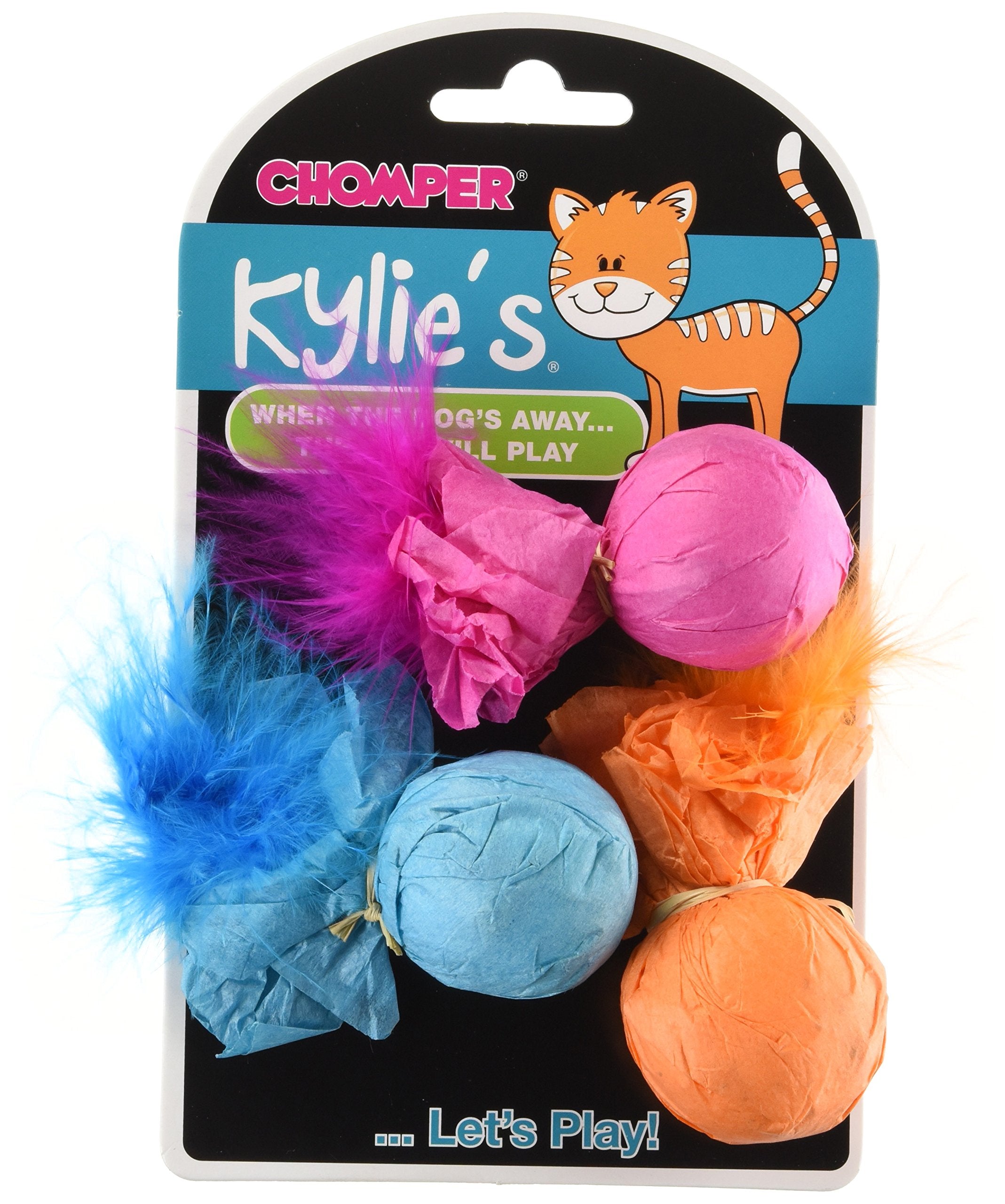 Boss Pet Chomper Kylies Brites 3-Piece Paper Ball Rattlers Toy with Feather for Pets