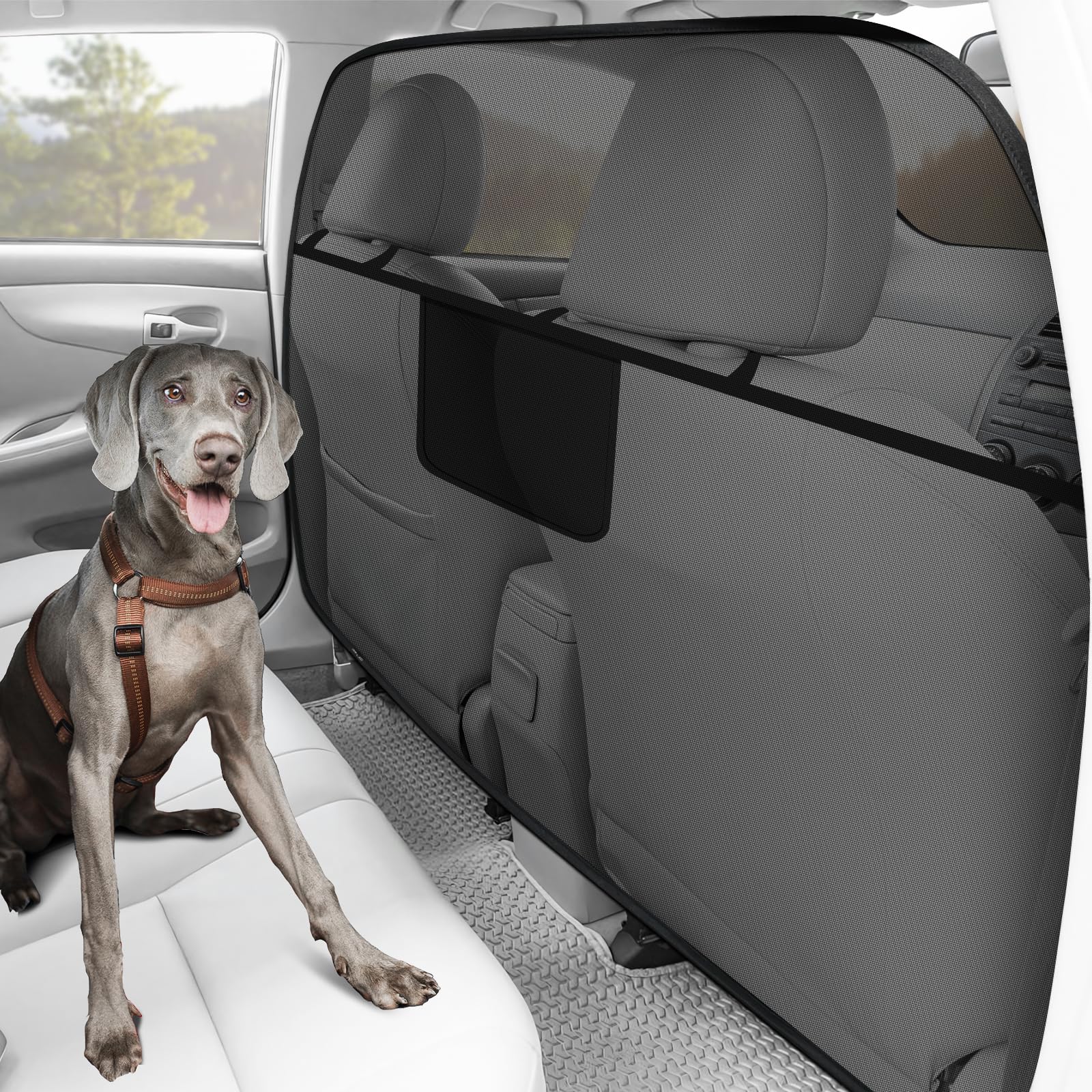 Mixsuper Dog Car Barrier, 51.2'' Wide, Compact Crossover And Sedan, One-Piece Escape-Proof Back Seat Mesh Dog Car Net Barrier Bl